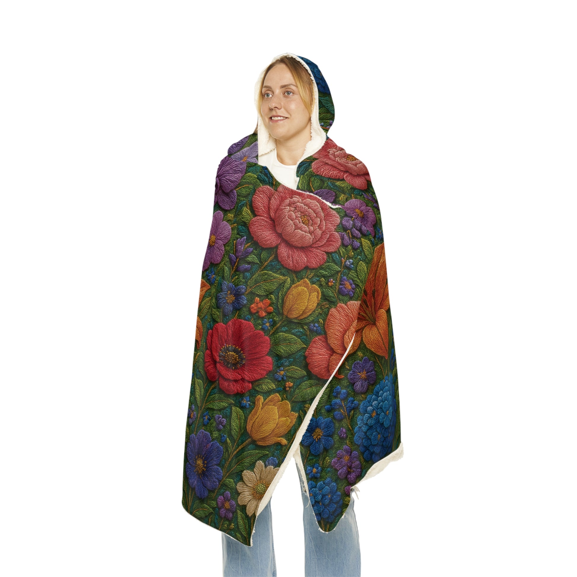 Bright 3D Illusion Flower Hooded Blanket – Ultra-Soft Wearable Throw with Vibrant Floral Art, Cozy Warm Snuggle Gift for Adults & Kids