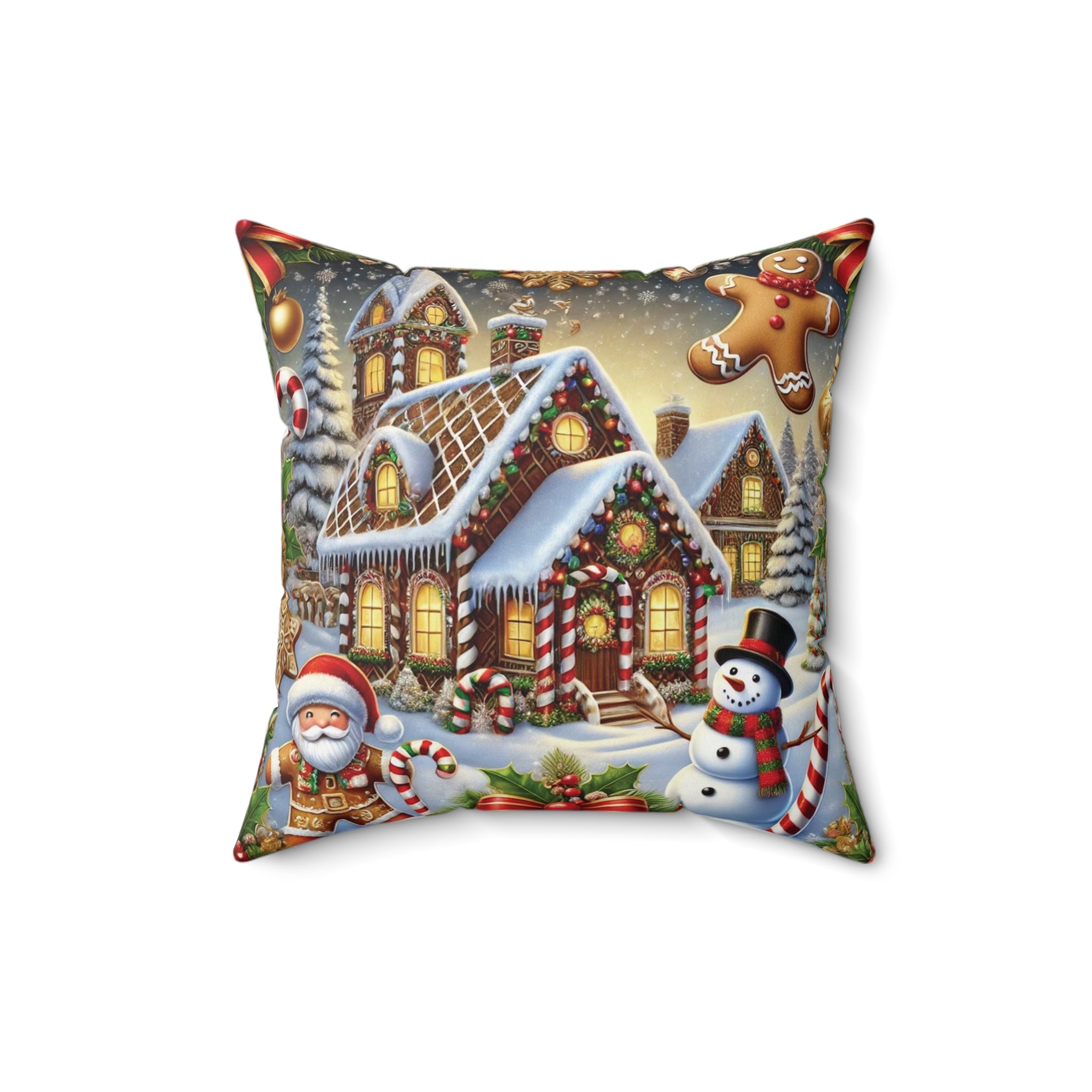 Holiday Throw Pillow - Gingerbread House, Snowman & Candy Cane Design, Festive Christmas Decor, Cozy Accent for Living Room or Bedroom - MRSBYVALLE