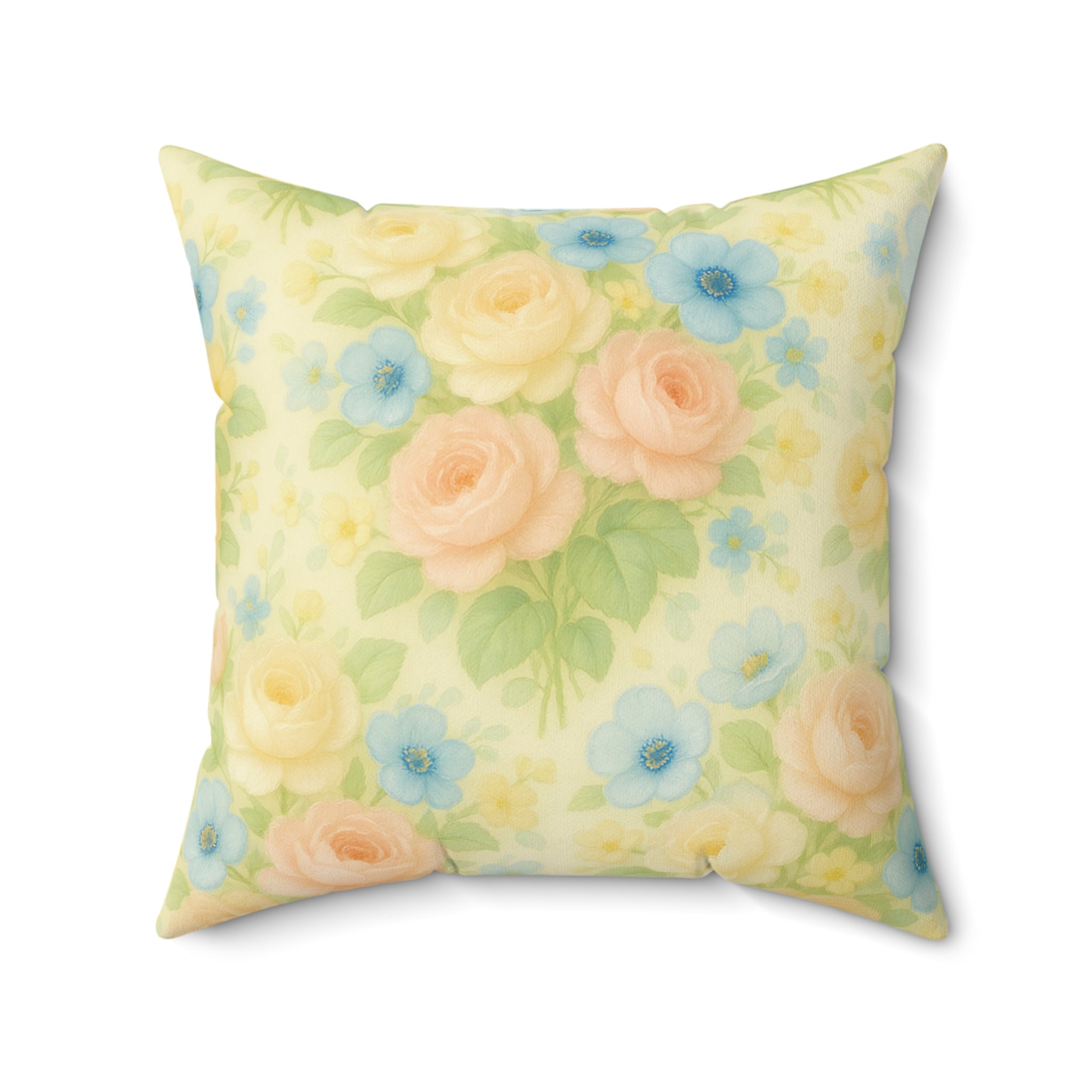 Pastel Yellow Vintage Floral Pillow Square Decorative Throw Pillow, Cottagecore Aesthetic, Romantic Home Decor, Cozy Gift for Her, Double-Sided PrintBedroom, or Reading Nook