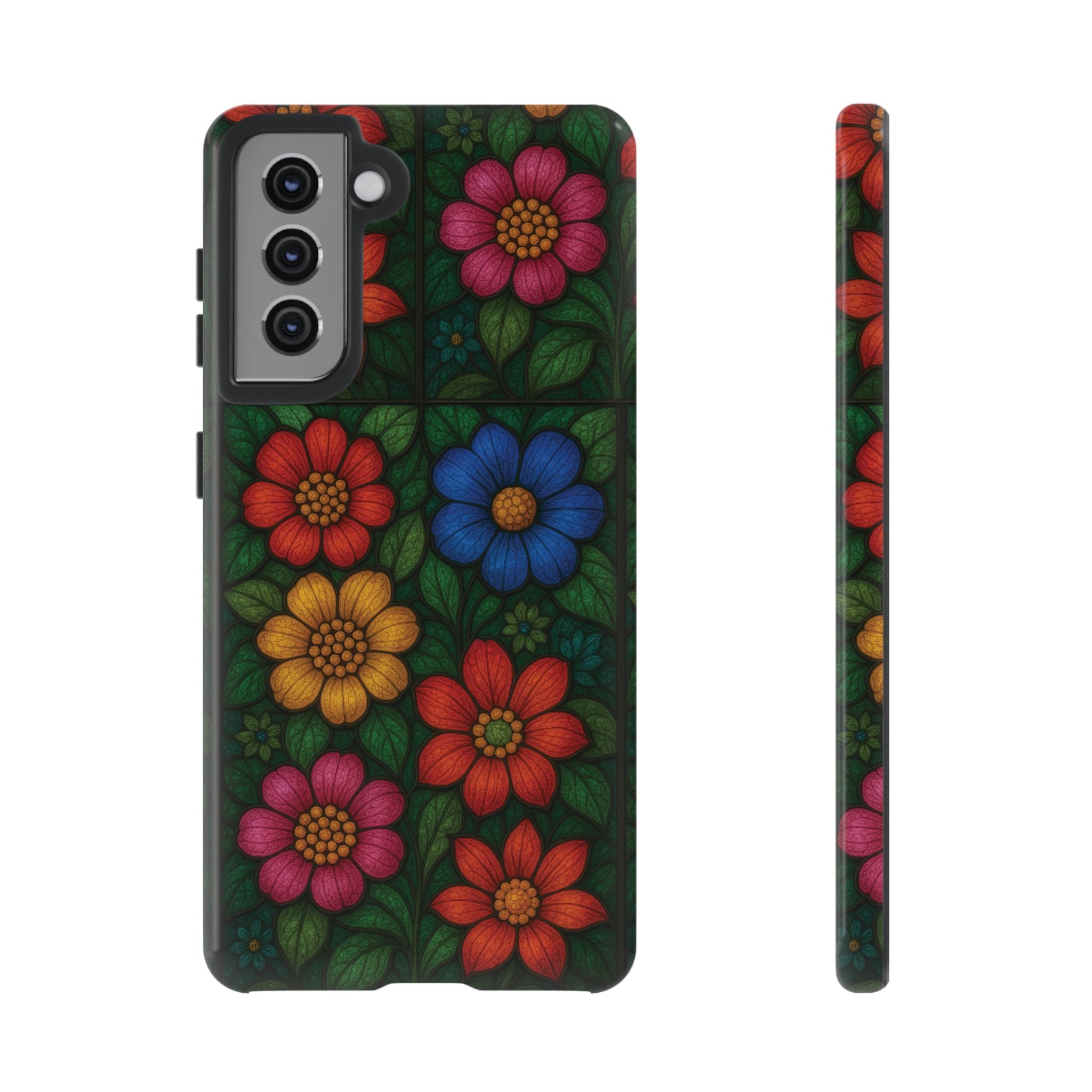 Bright Floral Stained Glass Illusion Phone Case Colorful Abstract Art, Aesthetic Protective Cover for iPhone, Samsung & Google, Unique Gift Idea Mom