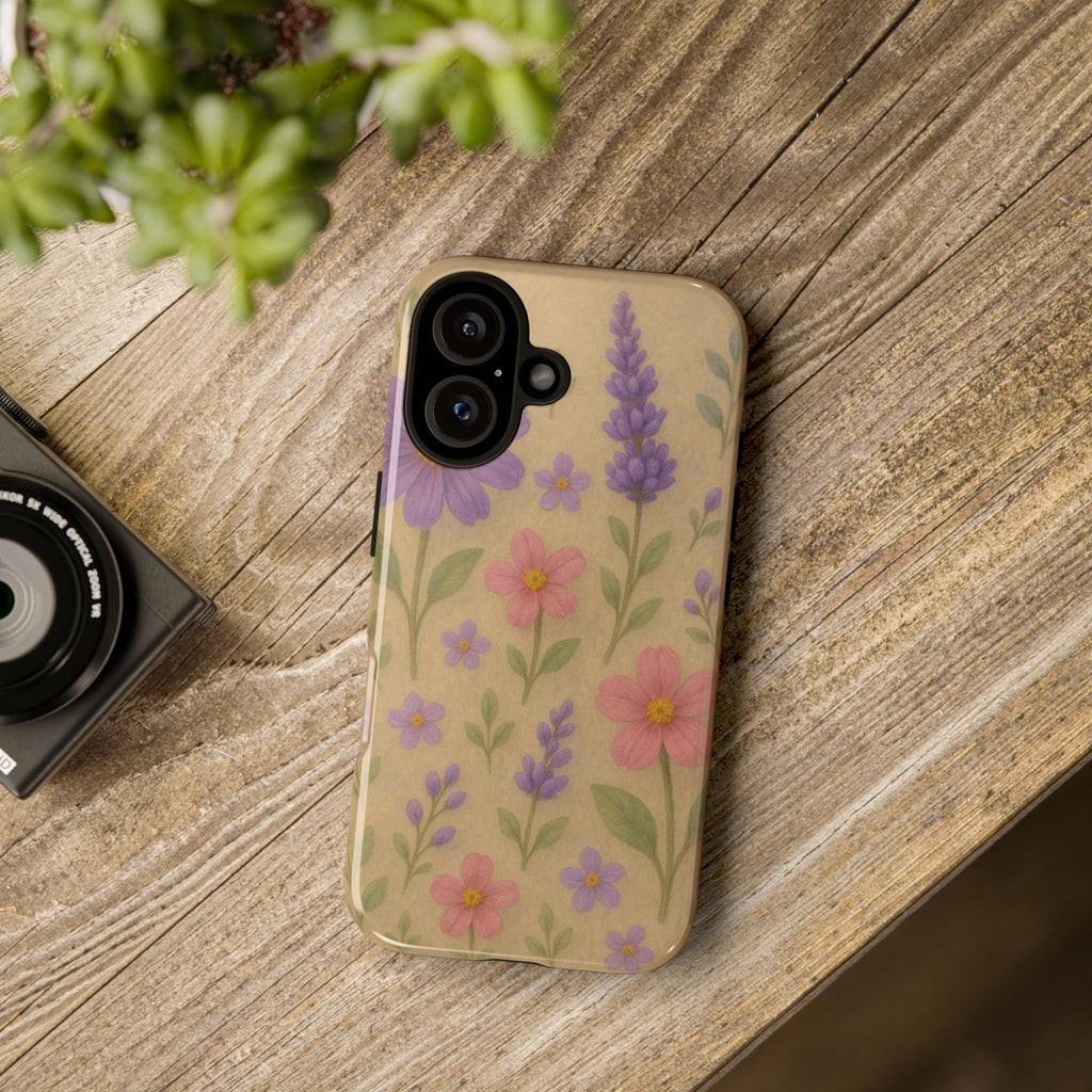 3D Illusion Wildflower Phone Case Cute Pastel Floral Design in Lavender, Pink, Mint Green – Aesthetic Protective Case for iPhone and  Android