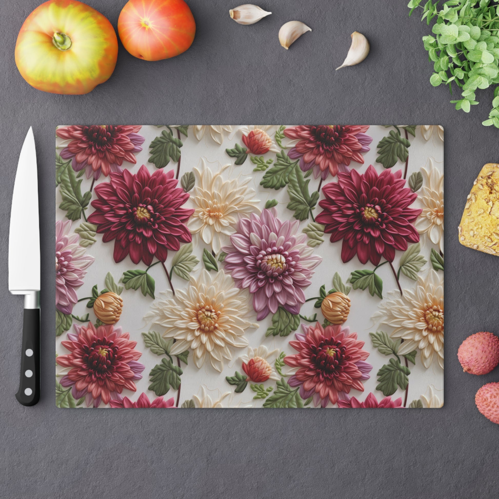Elegant Fall Floral Glass Cutting Board Premium Autumn-Inspired Kitchen Decor & Gift | Durable, Heat-Resistant Tempered Glass | Perfect for Cooking & Serving - MRSBYVALLE