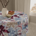 Winter Floral Bow Tablecloth | Holiday Icy Blue Pinks and Ribbon Pattern