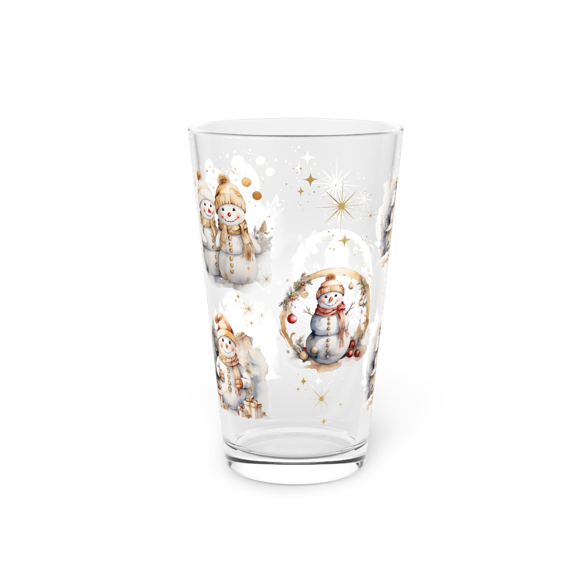 Watercolor Snowman 16oz Pint Glass Festive Holiday Drinkware for Christmas Winter Celebrations Perfect Gift for Beer Lovers Home Entertaining Elegant Perfect for Parties - MRSBYVALLE