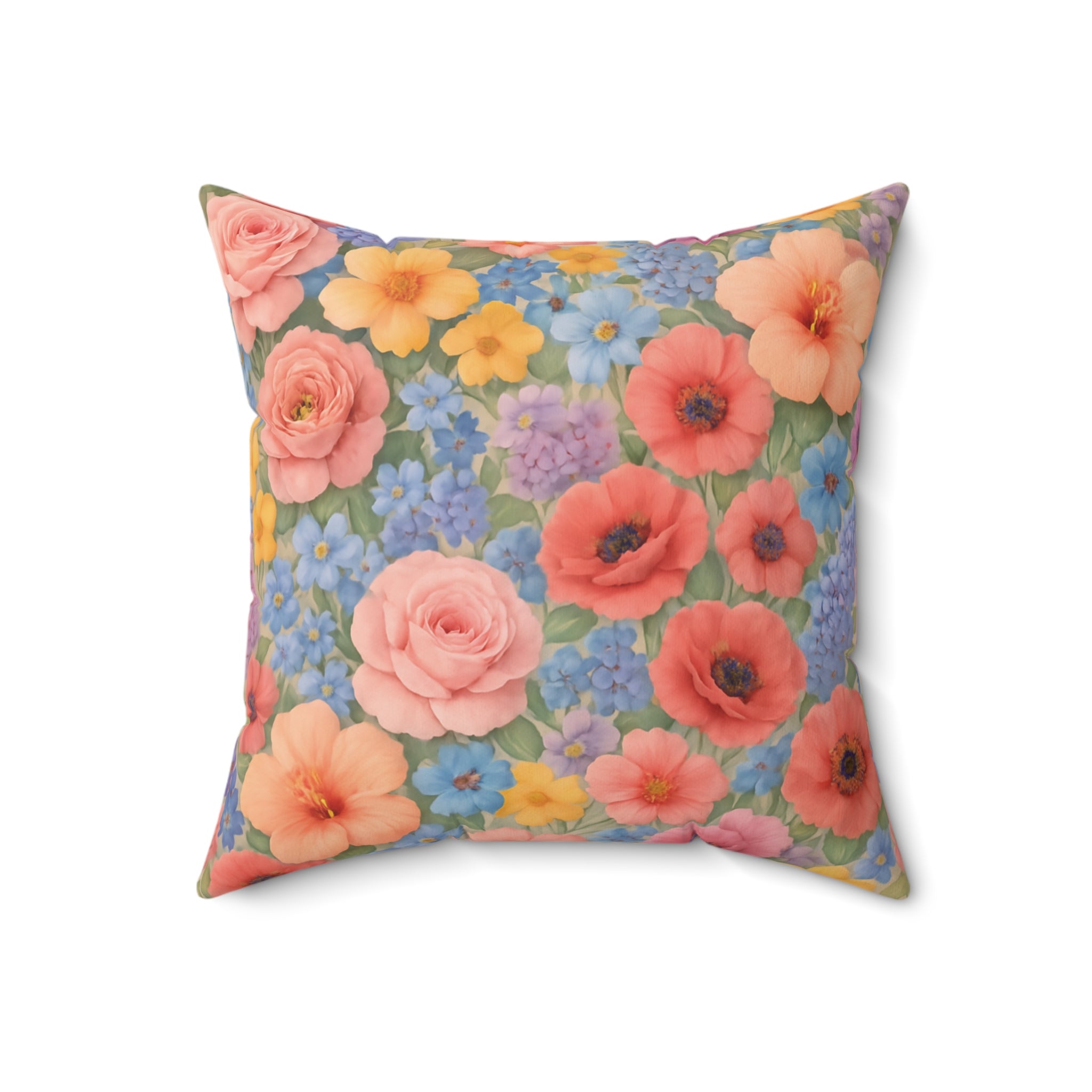 Luxury Floral Square Pillow – Colorful Botanical Print for Home Decor, Add Cozy Elegance to Your Living Room, Bedroom, or Reading Nook