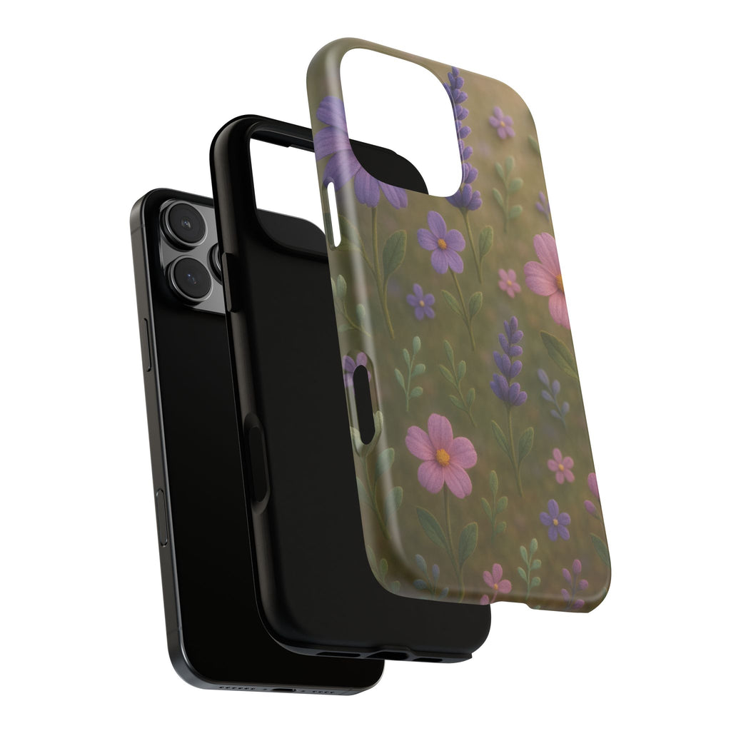 Pastel Flowers 3D Illusion Wildflower Phone Case Cute Pastel Floral Design in Lavender, Pink, Mint Green Aesthetic Protective Case for iPhone and  Android