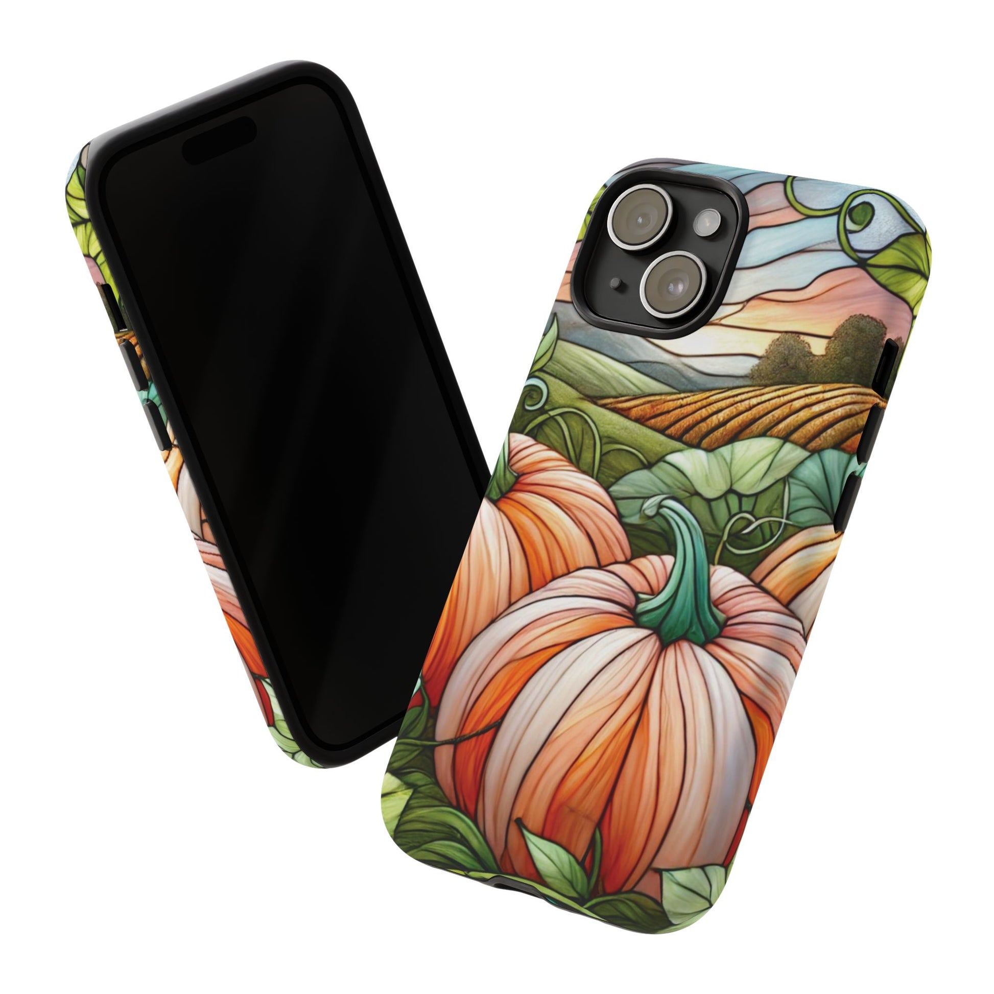 Pumpkins Phone Case Fall Faux Stained-Glass Thanksgiving Cover Pumpkin Lovers Gift for Galaxy S 24 23 22 21 Pixel 5 6 7 8 iPhone 17 , 16 15 14 13 12 Samsung iPhone Samsung Gift for Her