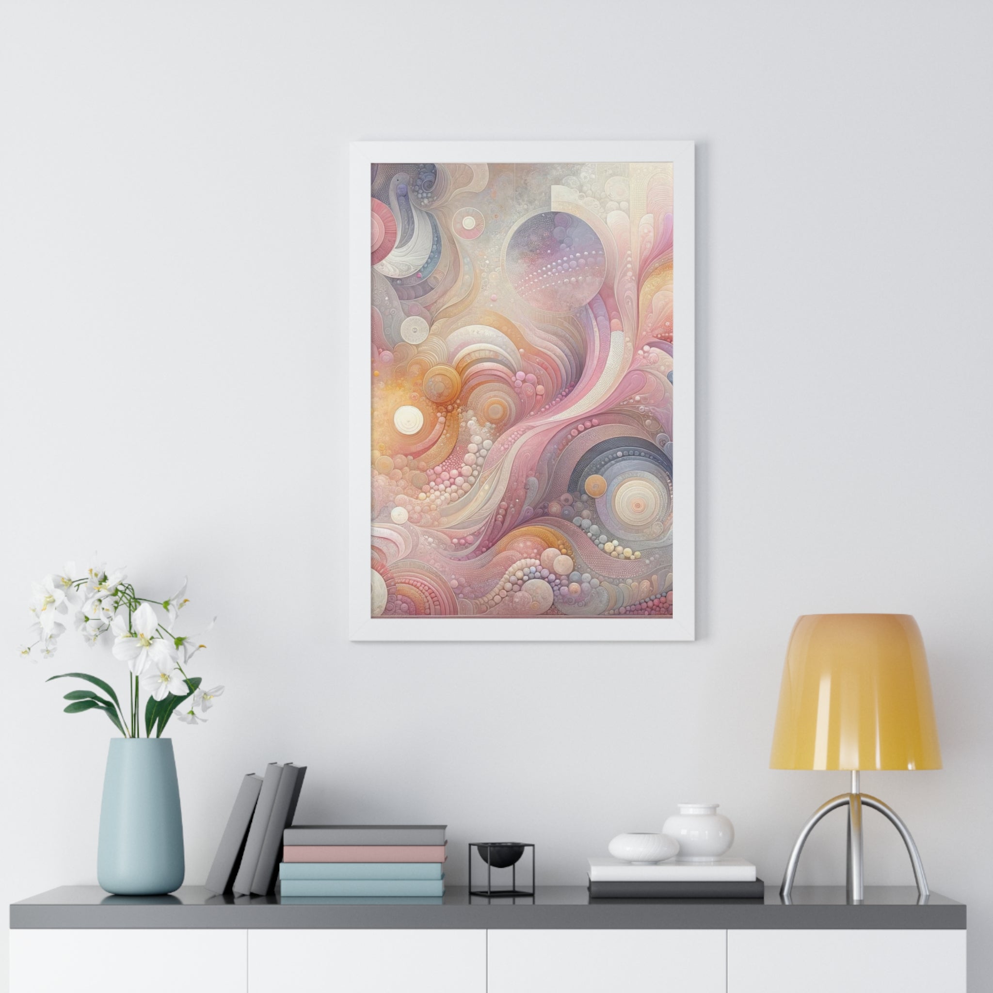 Pink Contemporary Elegance Abstract Modern Art Framed Canvas Print Wall Classic Encased in Black, White, or Walnut Frames with Durable Acrylic Protection Ready to Hang Timelessly Crafted..