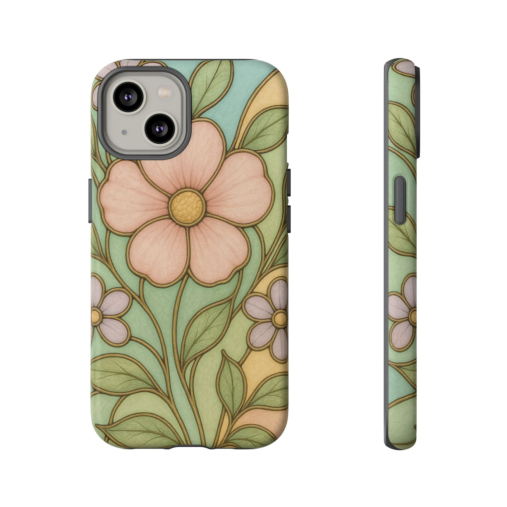 Pastel Pink, Yellow Stain Glass Illusion Floral Phone Case  Romantic Cottagecore Aesthetic, Soft Botanical Design, Protective Gift for Her, Fits iPhone & Samsung Models