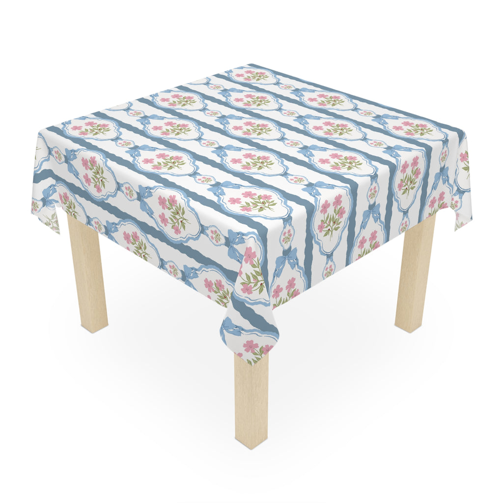 Nappe vintage bleue et rose avec nœuds — Nappe de table romantique à motifs floraux