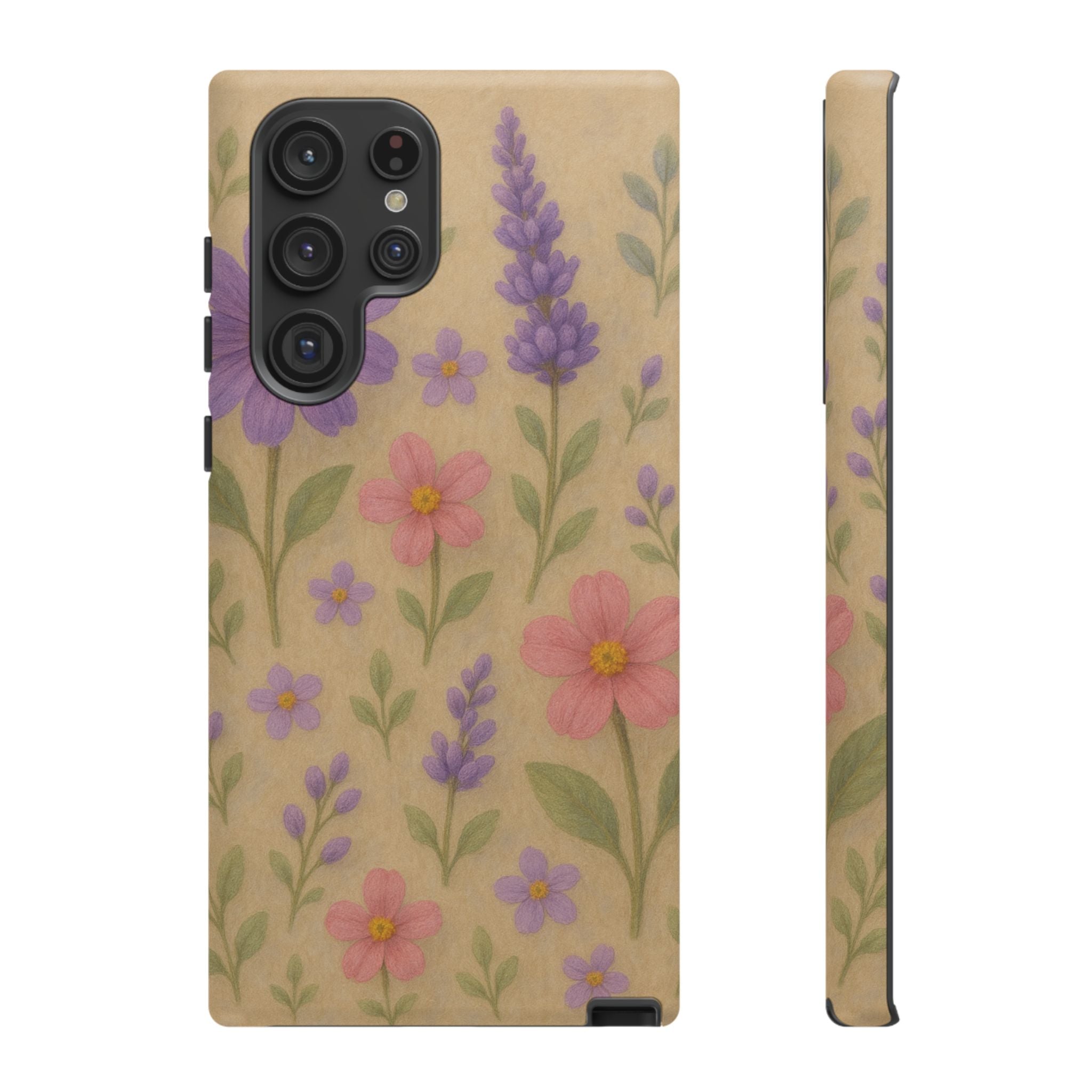 3D Illusion Wildflower Phone Case Cute Pastel Floral Design in Lavender, Pink, Mint Green – Aesthetic Protective Case for iPhone and  Android