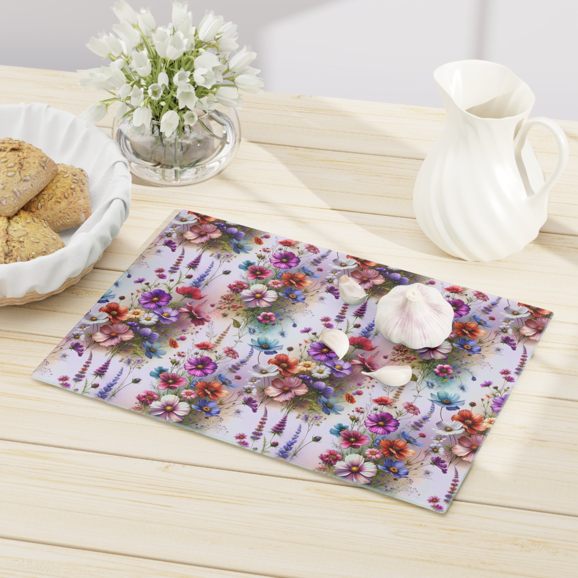Cutting Board Floral Tempered Glass Cutting Board Durable Kitchen Decor with Elegant Flower Design, Housewarming, New House Gift - MRSBYVALLE