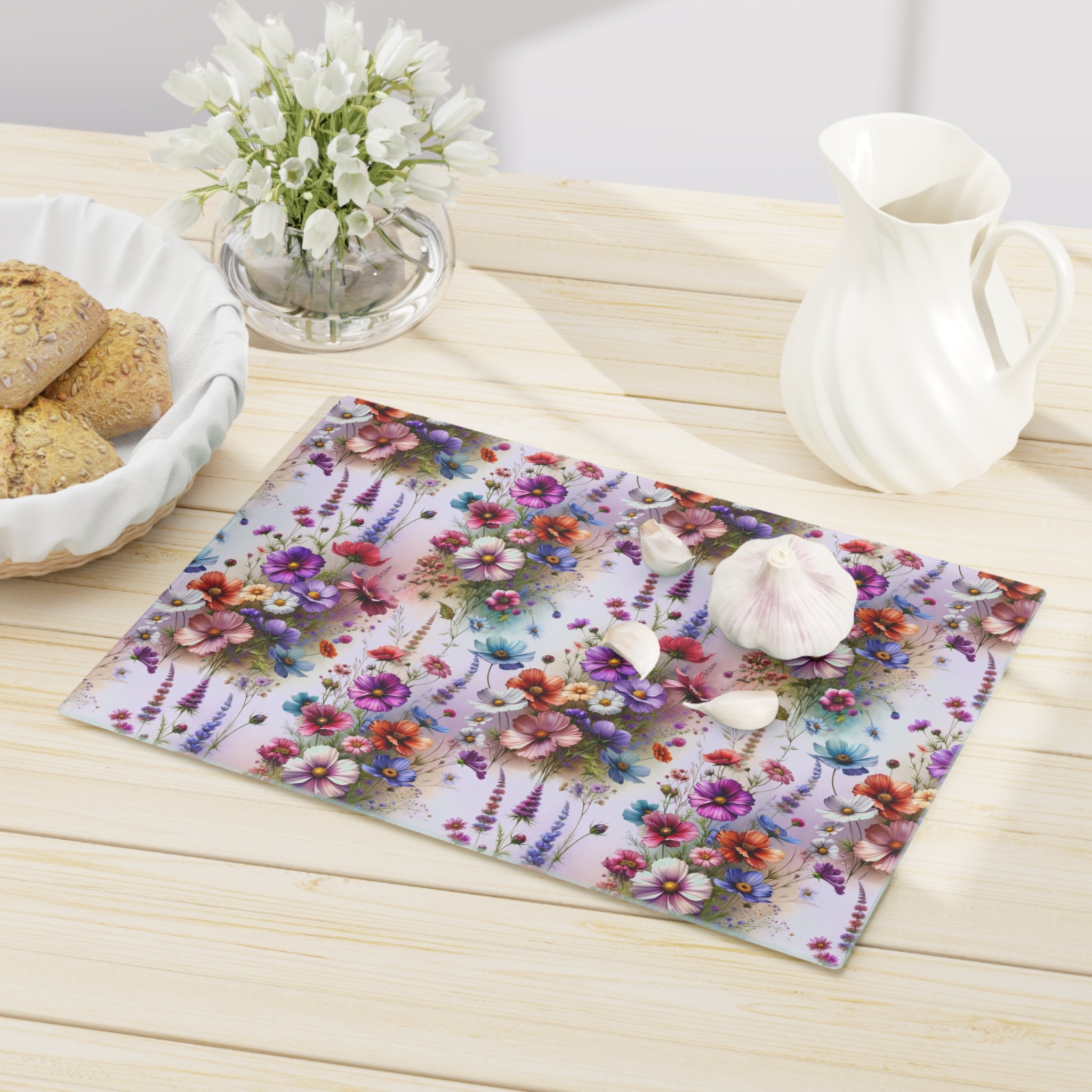 Cutting Board Floral Tempered Glass Cutting Board Durable Kitchen Decor with Elegant Flower Design, Housewarming, New House Gift - MRSBYVALLE