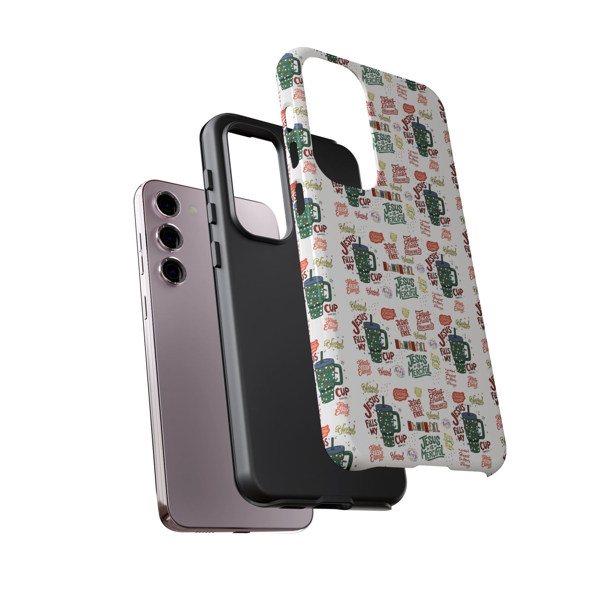 Jesus Fill My Cup Phone Case Cute Floral Design in Red, Pink, Blue – Aesthetic Protective Case for iPhone and  Android