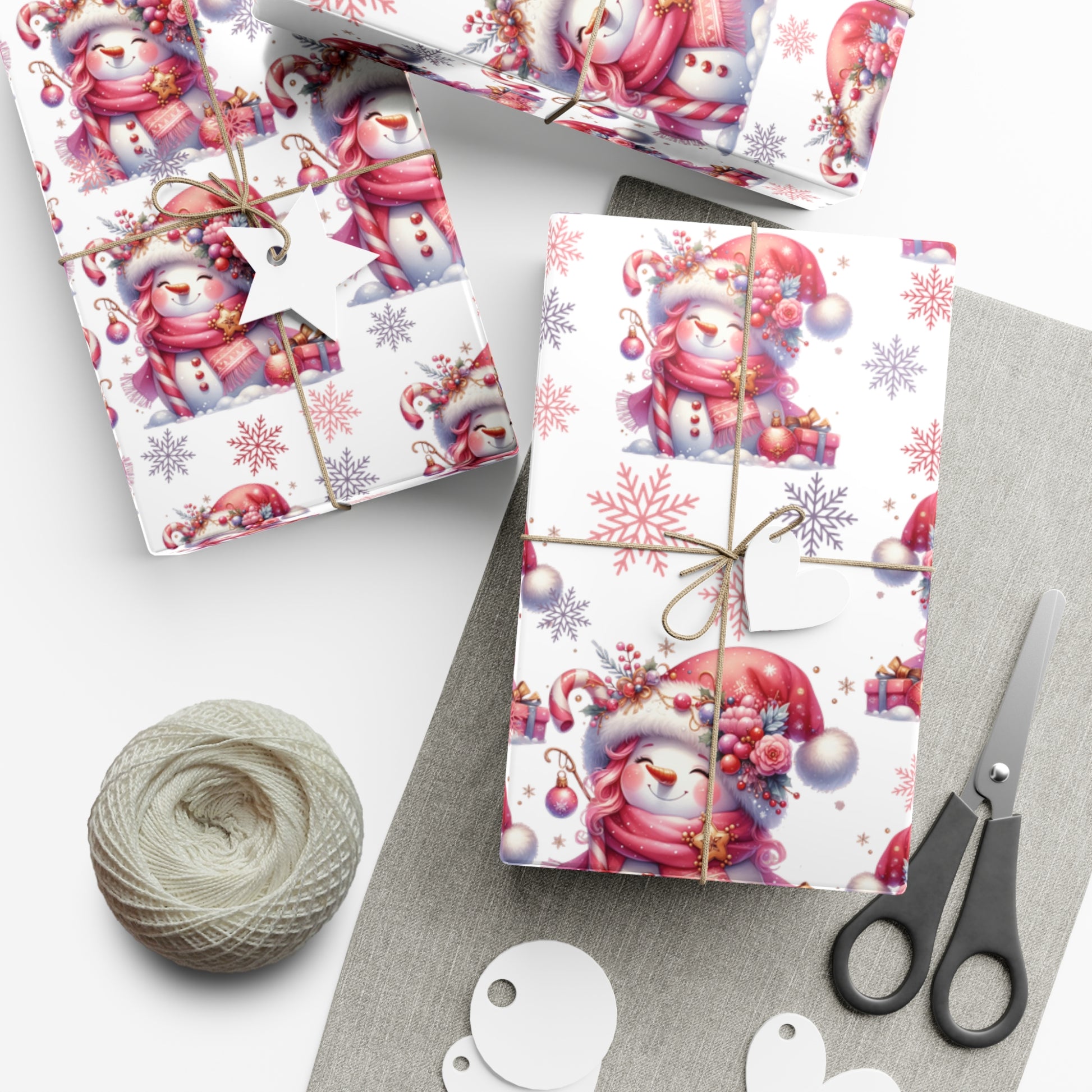 Enchanting Pink Christmas Wrapping Paper Whimsical Winter Wonderland with Pastel Trees, Snowflakes, and Festive Gifts Perfect for a Magical Holiday Season in Matte/Satin, All Occasion - MRSBYVALLE
