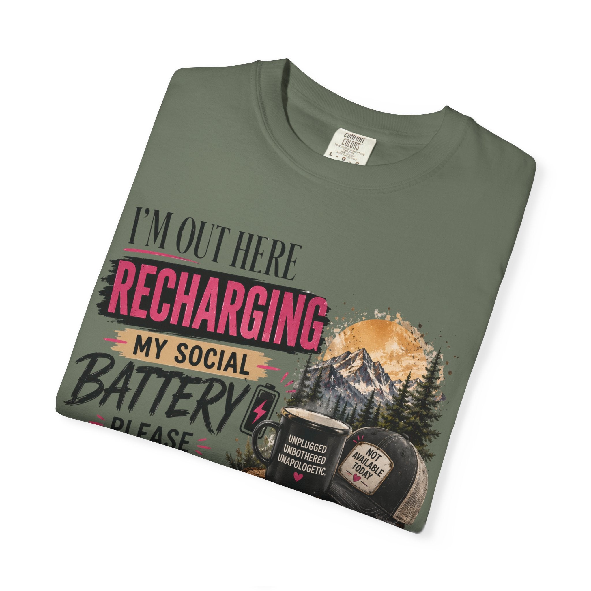 Recharging My Social Battery T-Shirt — Do Not Disturb Camping Graphic Tee