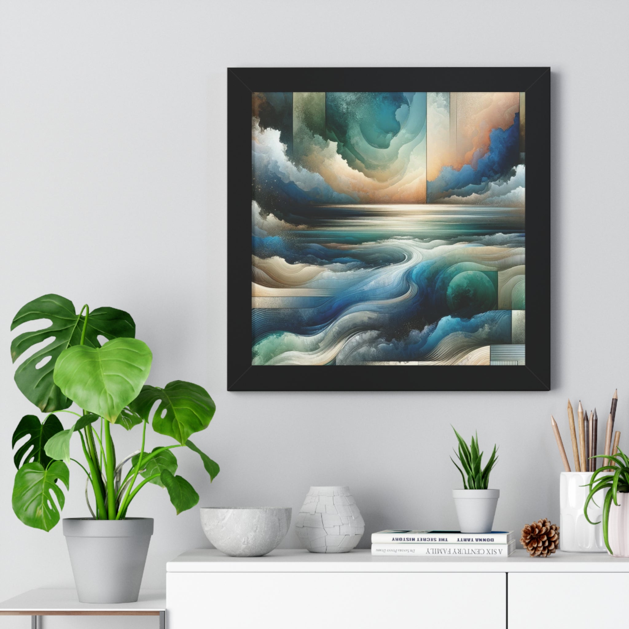 Contemporary Elegance Abstract Modern Art Framed Canvas Print Wall Classic Encased in Black, White, or Walnut Frames with Durable Acrylic Protection Ready to Hang Timelessly Crafted..