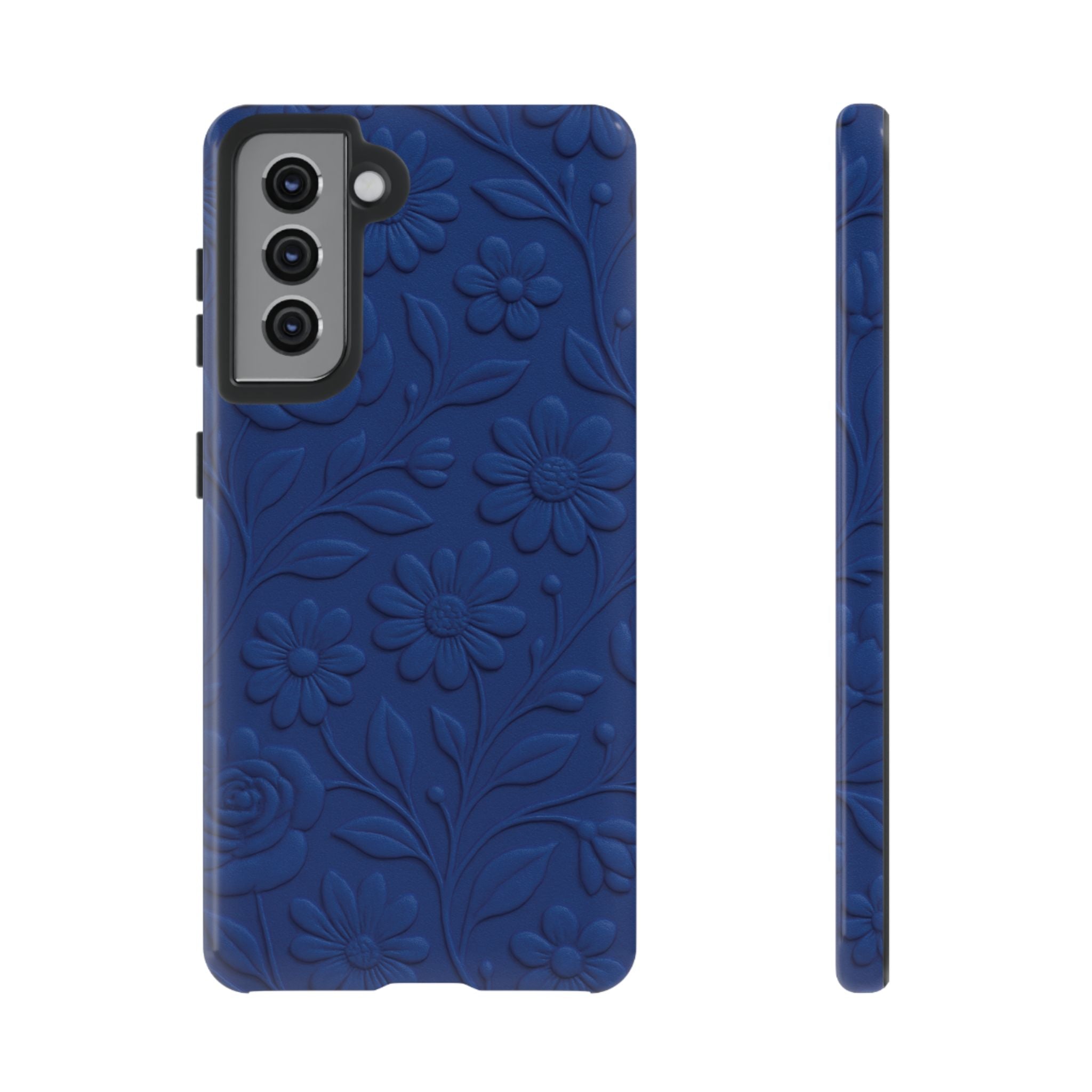 3D Illusion Floral Cobalt Blue Phone Case Elegant Raised Flower Design, Seamless Textured Look, Durable & Stylish Protection for iPhone and Android Models Fits iPhone & Samsung Models
