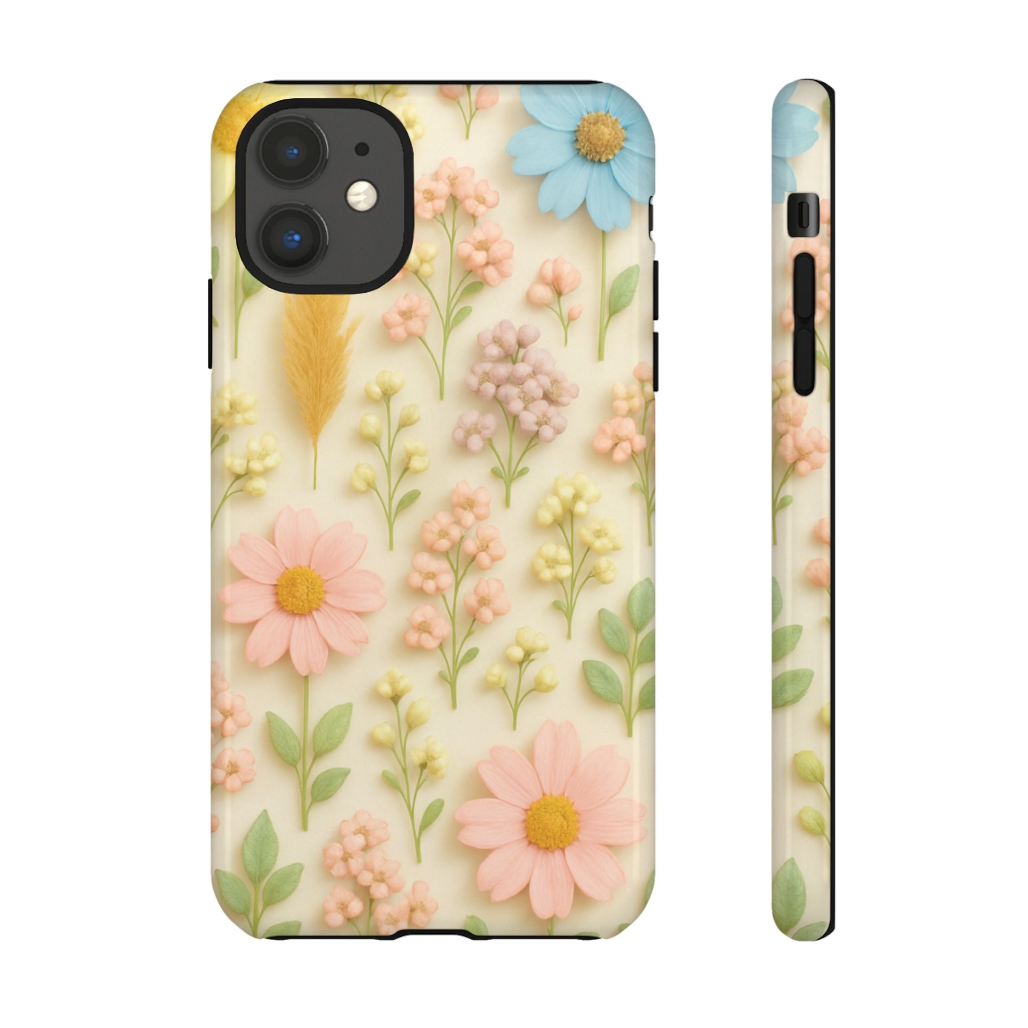 Pastel Dried Flowers Illusion Phone Case 3D Realistic Pressed Floral Design, Bright Botanical Aesthetic, Soft Nature-Inspired CoveriPhone & Galaxy