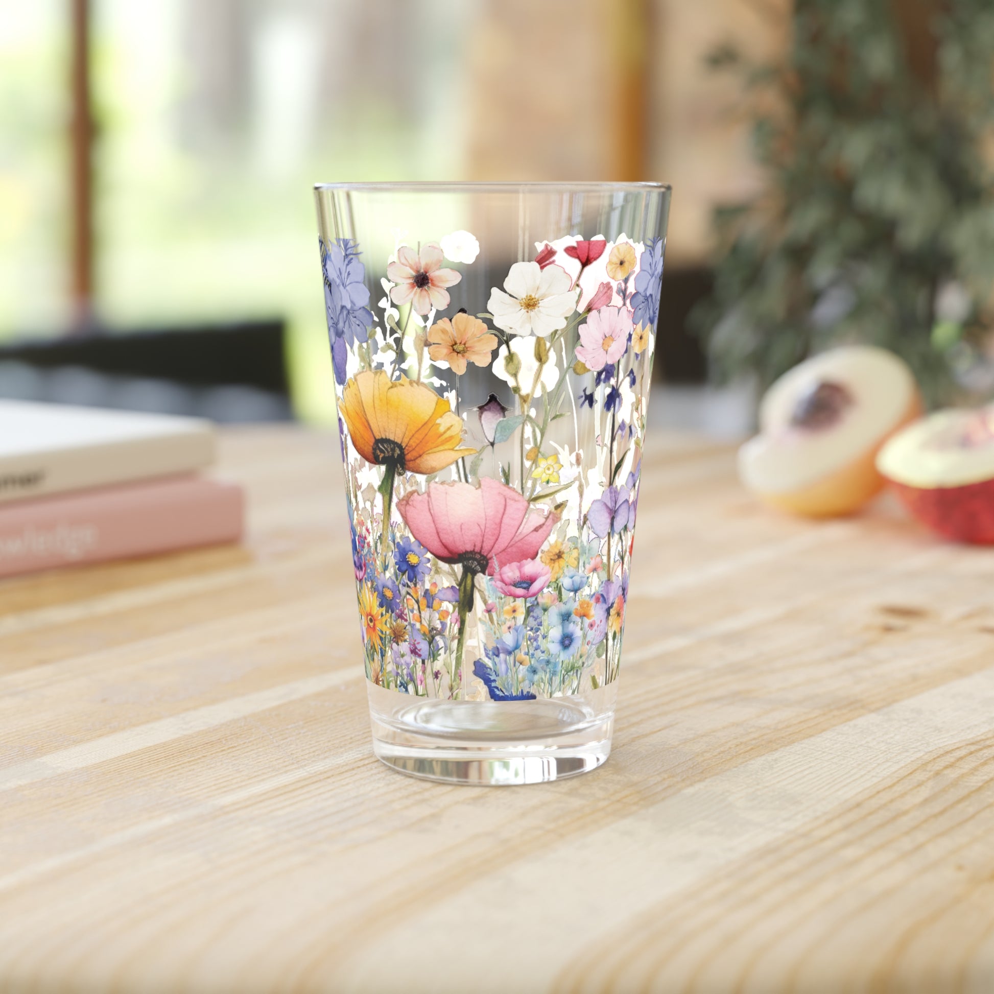 Watercolor Pink Purple Floral 16oz Pint Glass Delicate Blooms for Refreshing Sips Art Gifts, Party Drinkware, Cocktail Glass Drinkware, Housewarming Perfect Gift Party Drinkware, Cocktail, Wedding Perfect for Parties - MRSBYVALLE