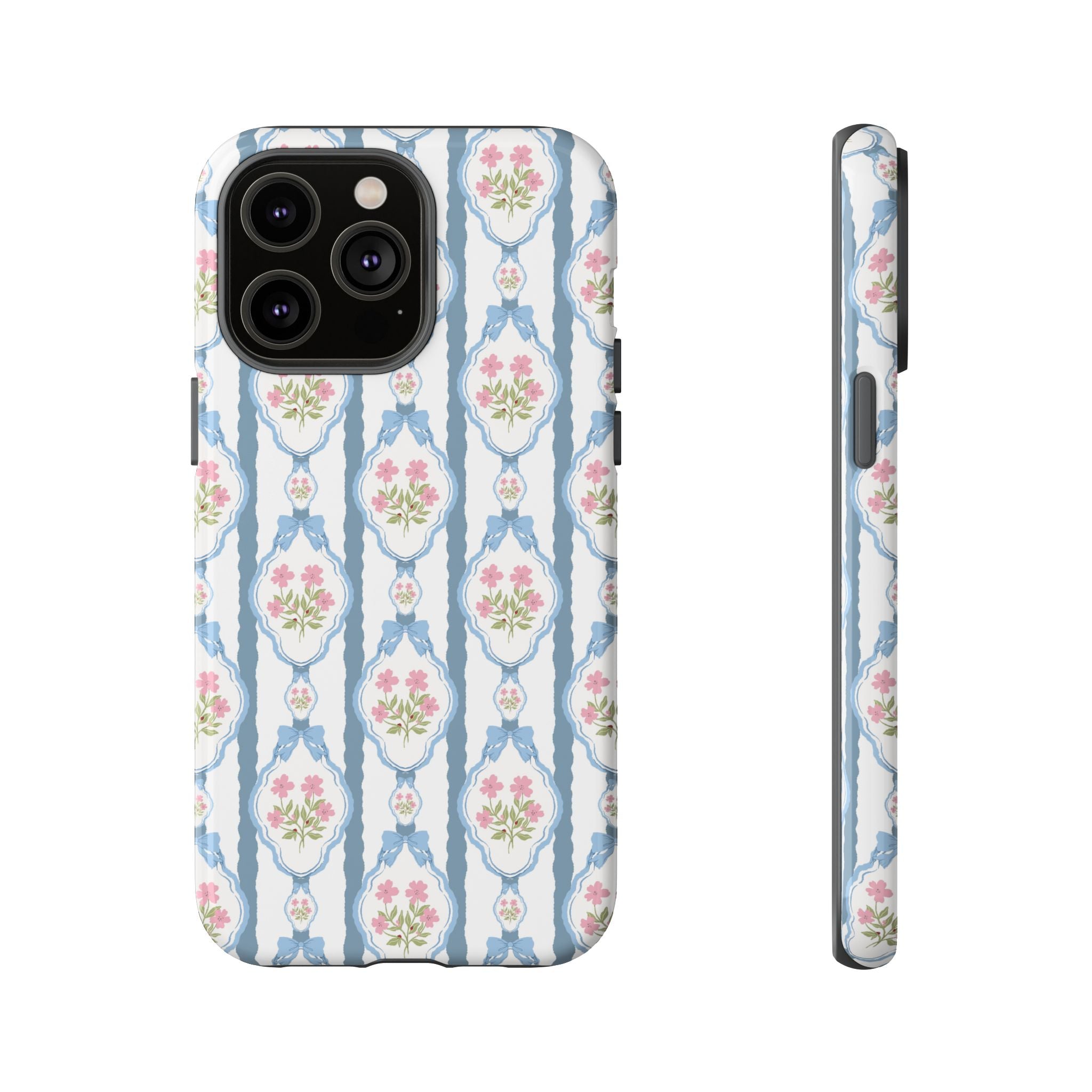 Vintage Blue and  Pink Bow Phone Case — 'Tough Cases' Romantic Floral Design
