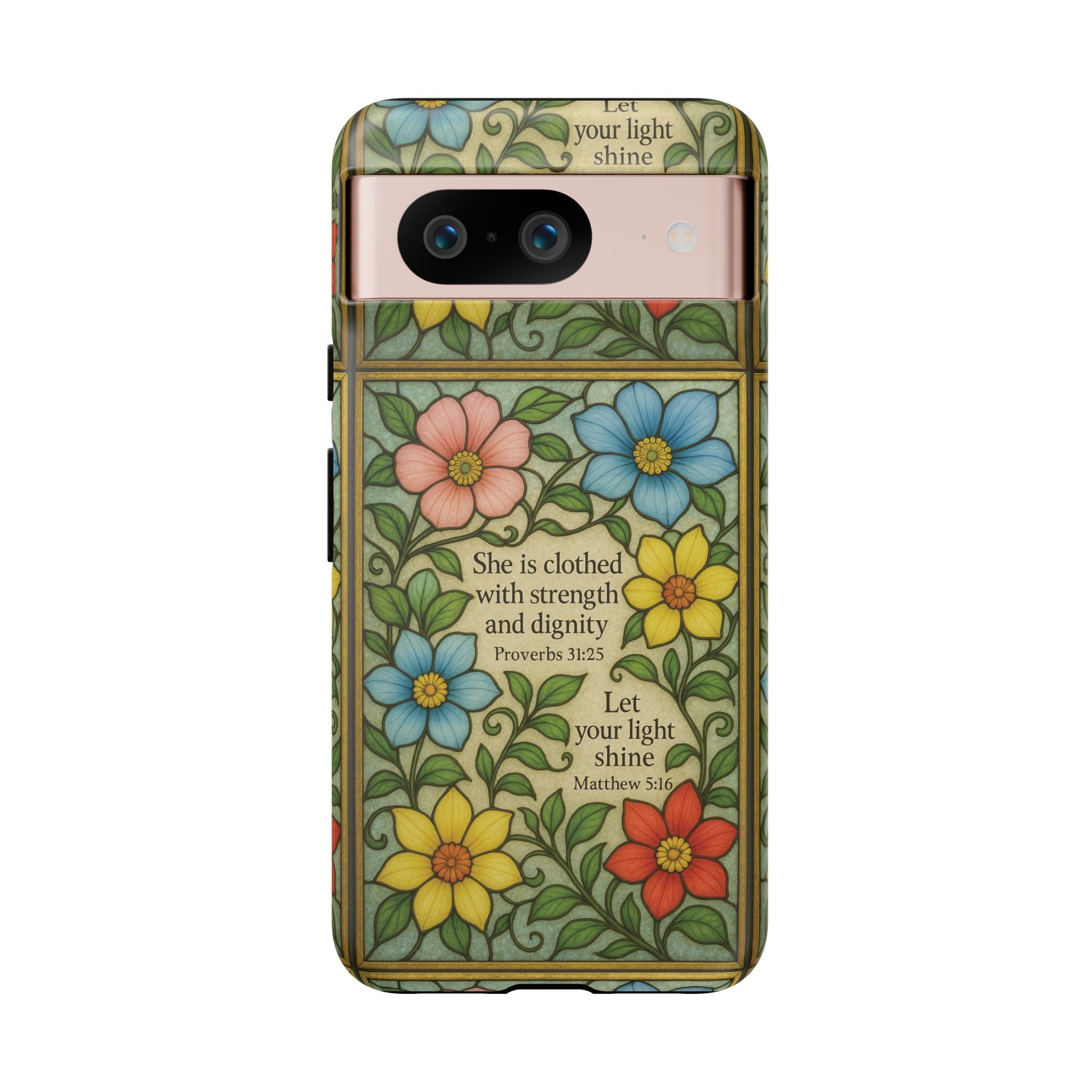 Pastel Floral Stained Glass Bible Verse Phone Case Christian Affirmation, Soft Faith Design, iPhone Samsung Google, Inspirational Gift for HerGift for Christians