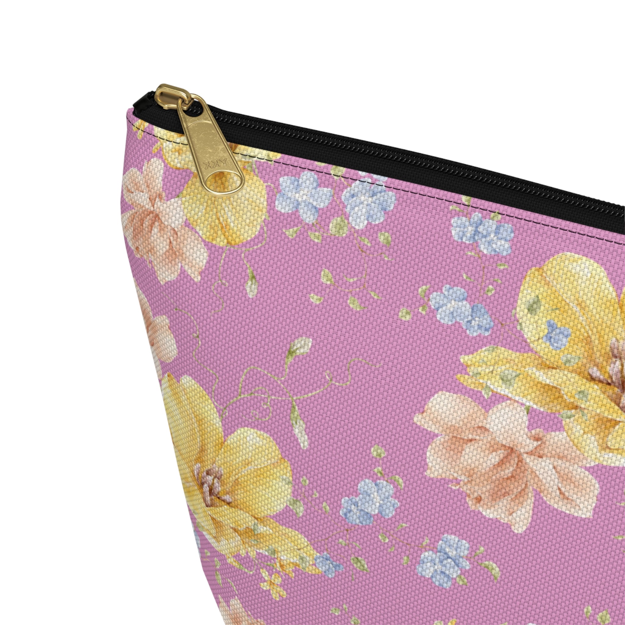 Yellow Floral Accessory Pouch — T‑Bottom Cosmetic Bag Makeup