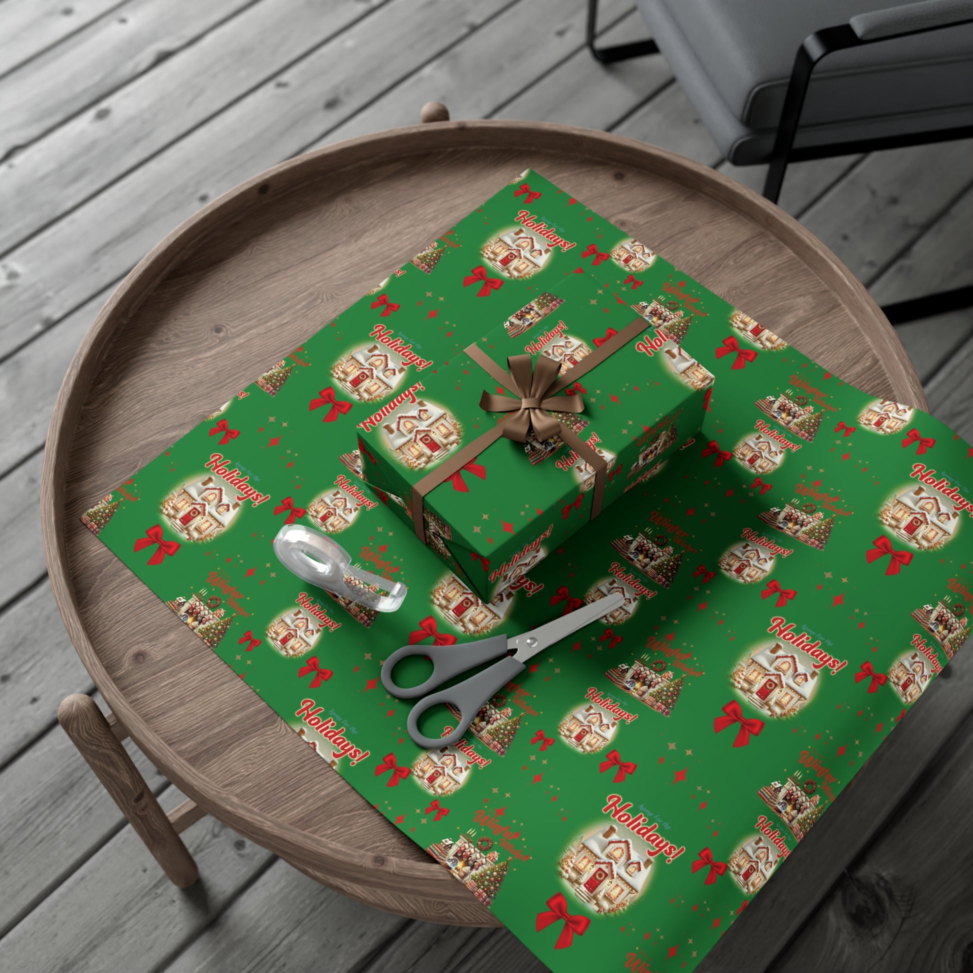 Retro Christmas Scenes Wrapping Paper - Forest Green Holiday Gift Wrap with Vintage Vibes, Perfect for Festive Presents, Nostalgic Holiday Decor, and Gift Wrapping Premium Quality - MRSBYVALLE