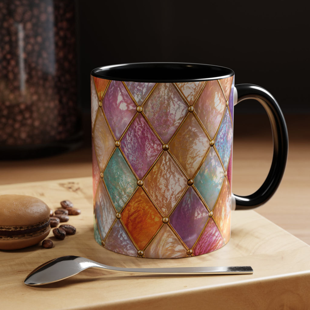Colorful Jewel-Quilt Accent Coffee Mug — Vibrant Stained-Glass Pattern (11/15oz) Gift for her
