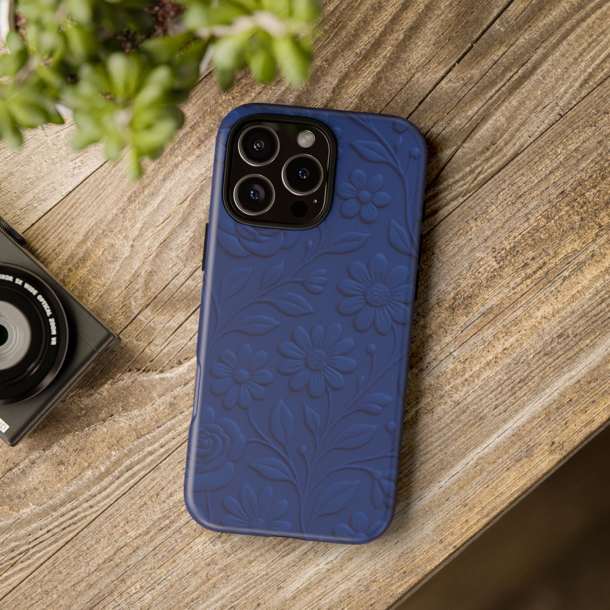 3D Illusion Floral Cobalt Blue Phone Case Elegant Raised Flower Design, Seamless Textured Look, Durable & Stylish Protection for iPhone and Android Models Fits iPhone & Samsung Models