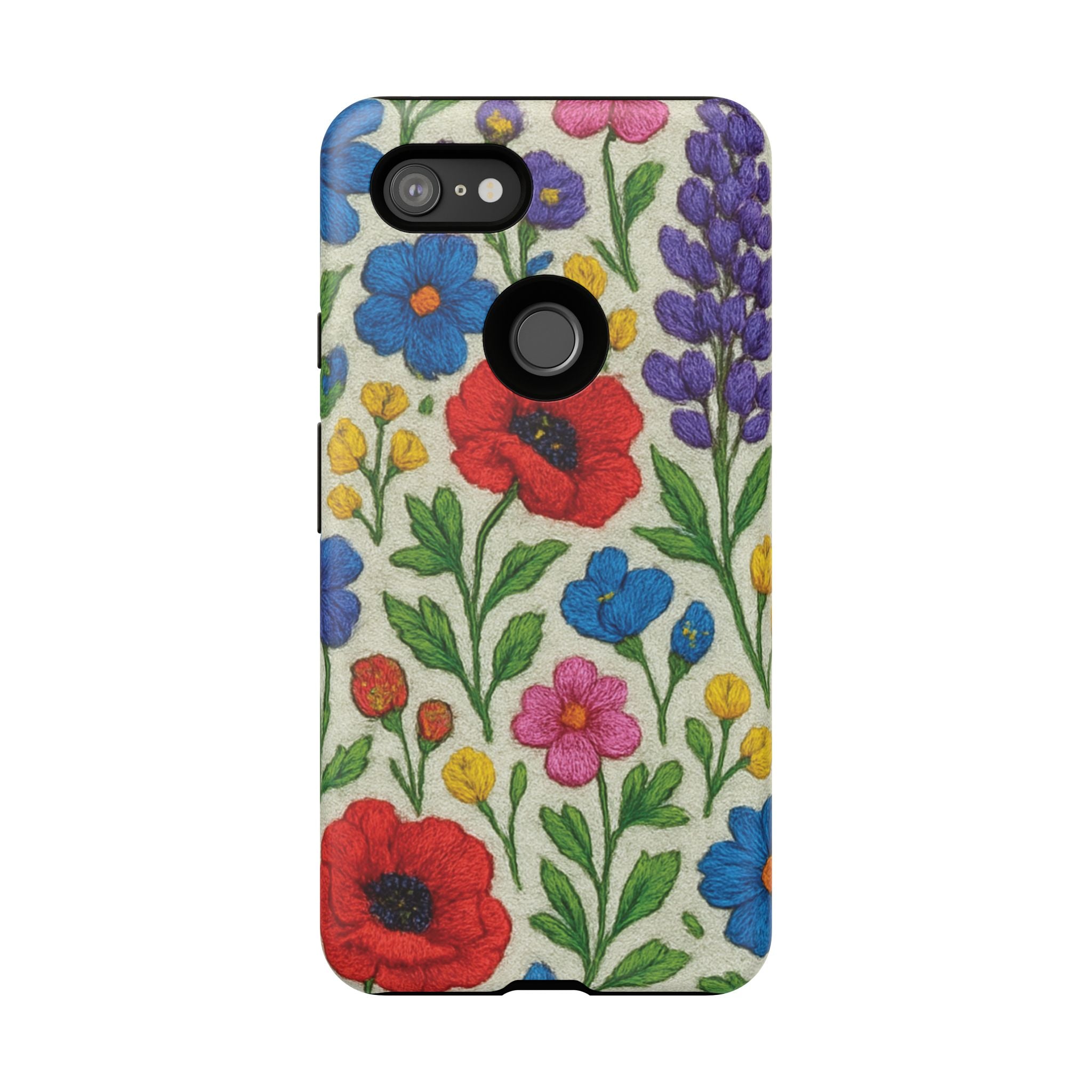 Bright 3D Illusion Wildflower Phone Case Cute Floral Design in Red, Pink, Blue – Aesthetic Protective Case for iPhone and  Android