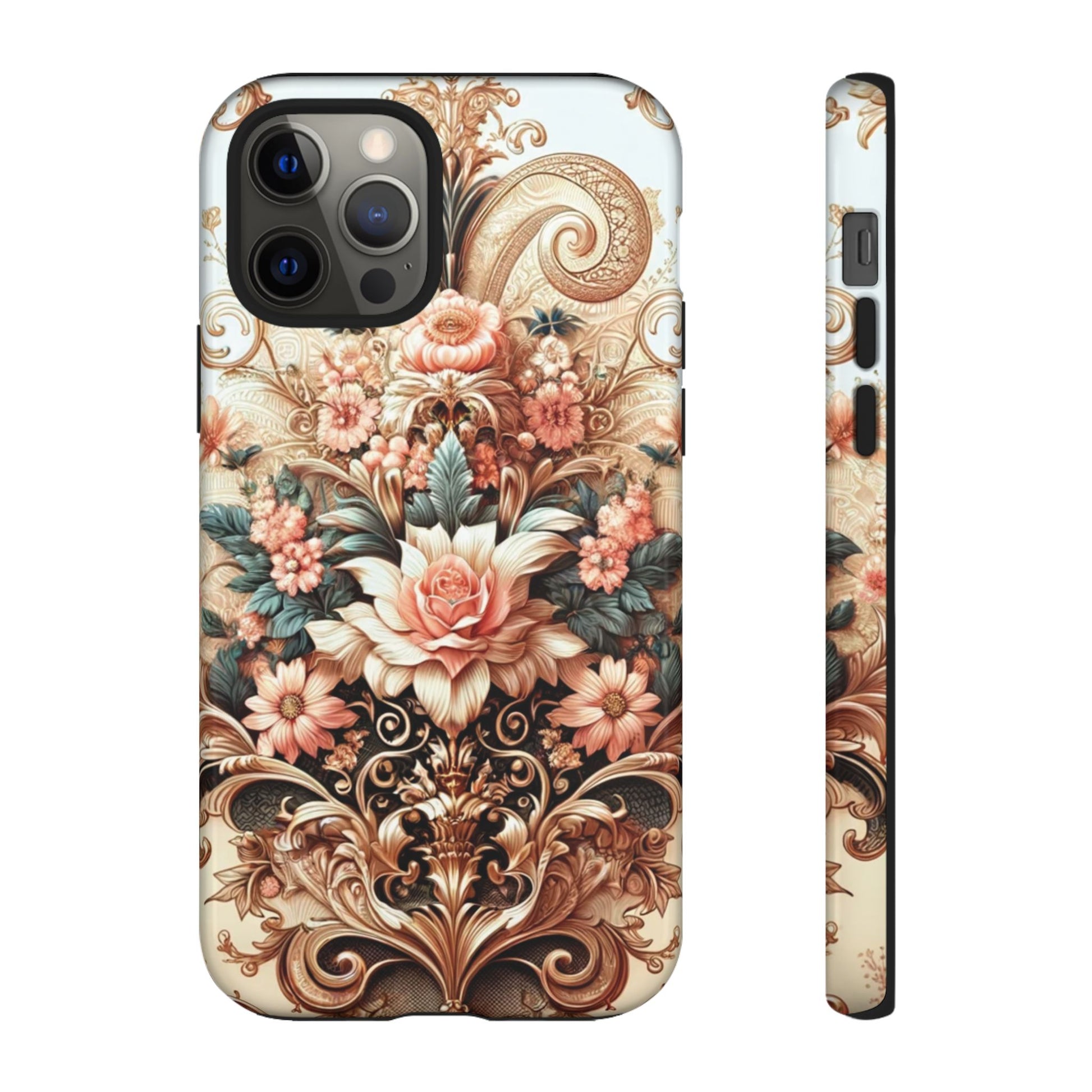 Gold Design Luxury Phone Tough Case Floral Elegant Durable Stylish for Modern Devices iPhone 17, 16, 15, Samsung iPhone Samsung Accessory Gift for Her
