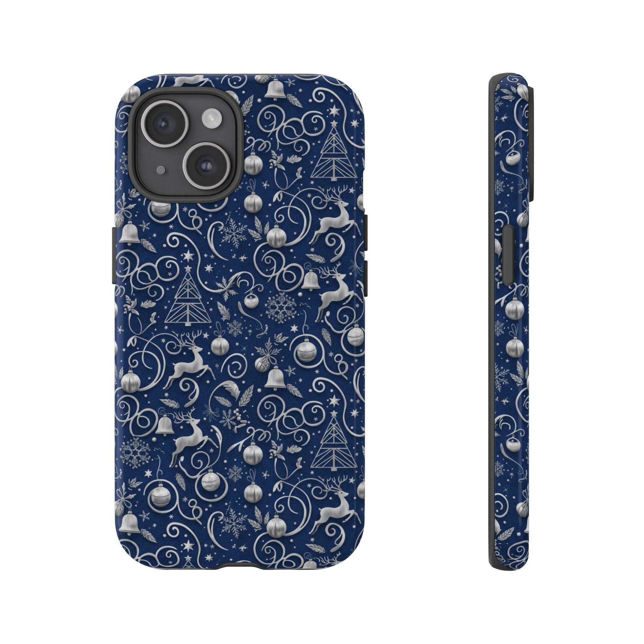 Blue & Silver Christmas Phone Case – Holiday Sparkle Design for iPhone 17, All iPhones & Galaxy | MRSBYVALLE Gift for Her