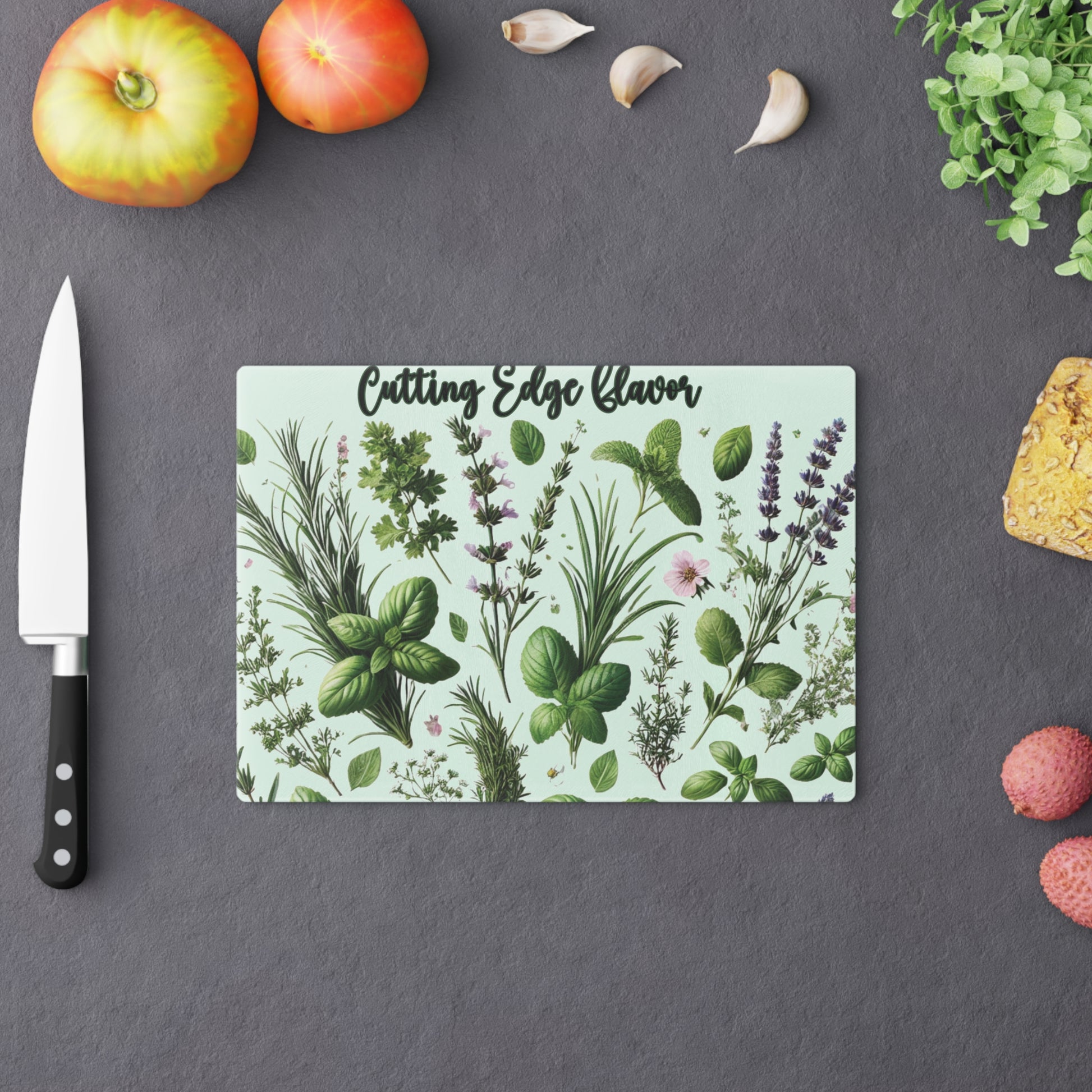 Herb Garden Tempered Glass Cutting Board | Durable, Heat-Resistant Surface with Realistic Herb Design | Perfect for Kitchen Prep, Chopping, and Serving with Style - MRSBYVALLE