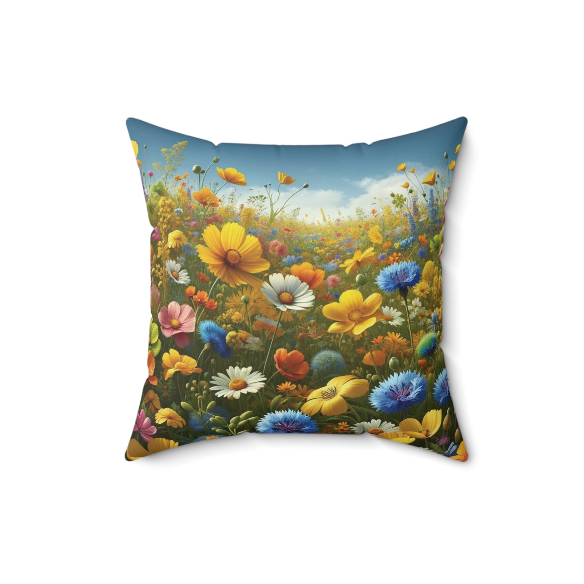 Yellow and Blue Wildflowers Square Pillow Add a Touch of Nature to Your Home Decor | Premium Quality, Soft, and Durable | Perfect for Couch, Bed, or Chair | Elegant Floral Bedrooms, Soft,Pillow Gift New House, Bridal Shower Gift - MRSBYVALLE