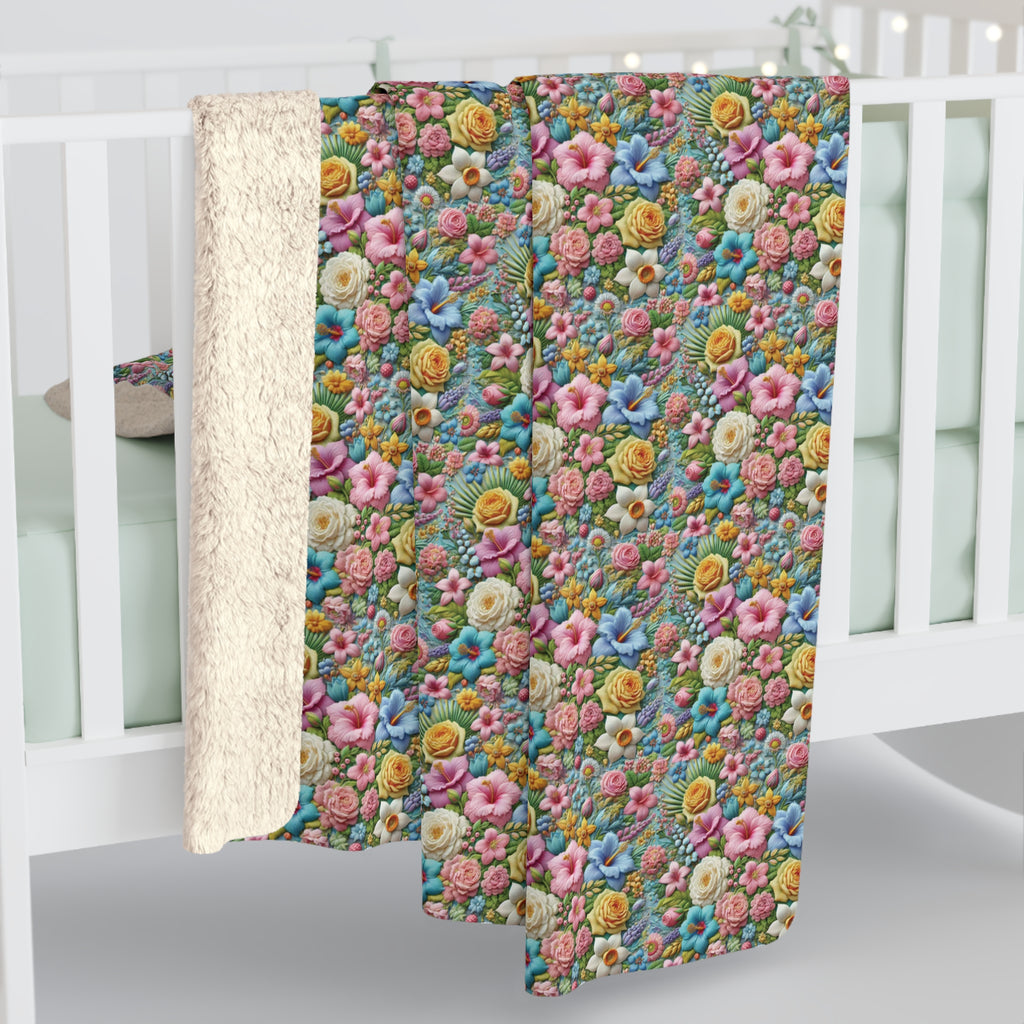 Pastel Floral Sherpa Blanket – Cozy and Elegant, Soft Fleece with Beautiful Flower Design, Perfect for Home Décor, Lounging, or as a Thoughtful Gift for her - MRSBYVALLE