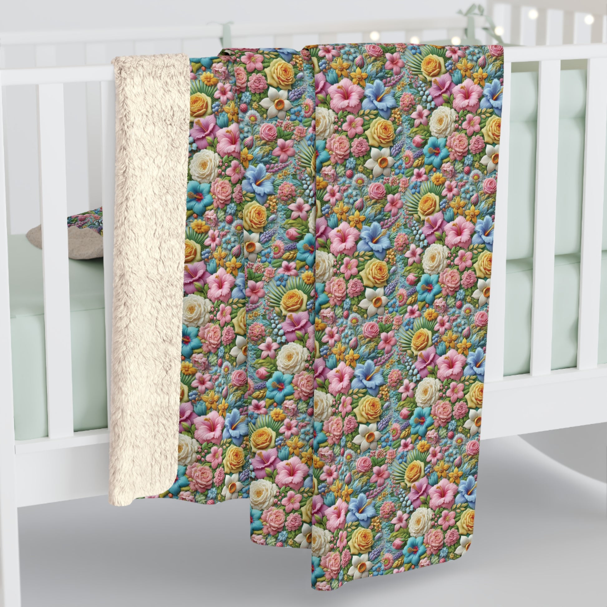 Pastel Floral Sherpa Blanket – Cozy and Elegant, Soft Fleece with Beautiful Flower Design, Perfect for Home Décor, Lounging, or as a Thoughtful Gift for her - MRSBYVALLE