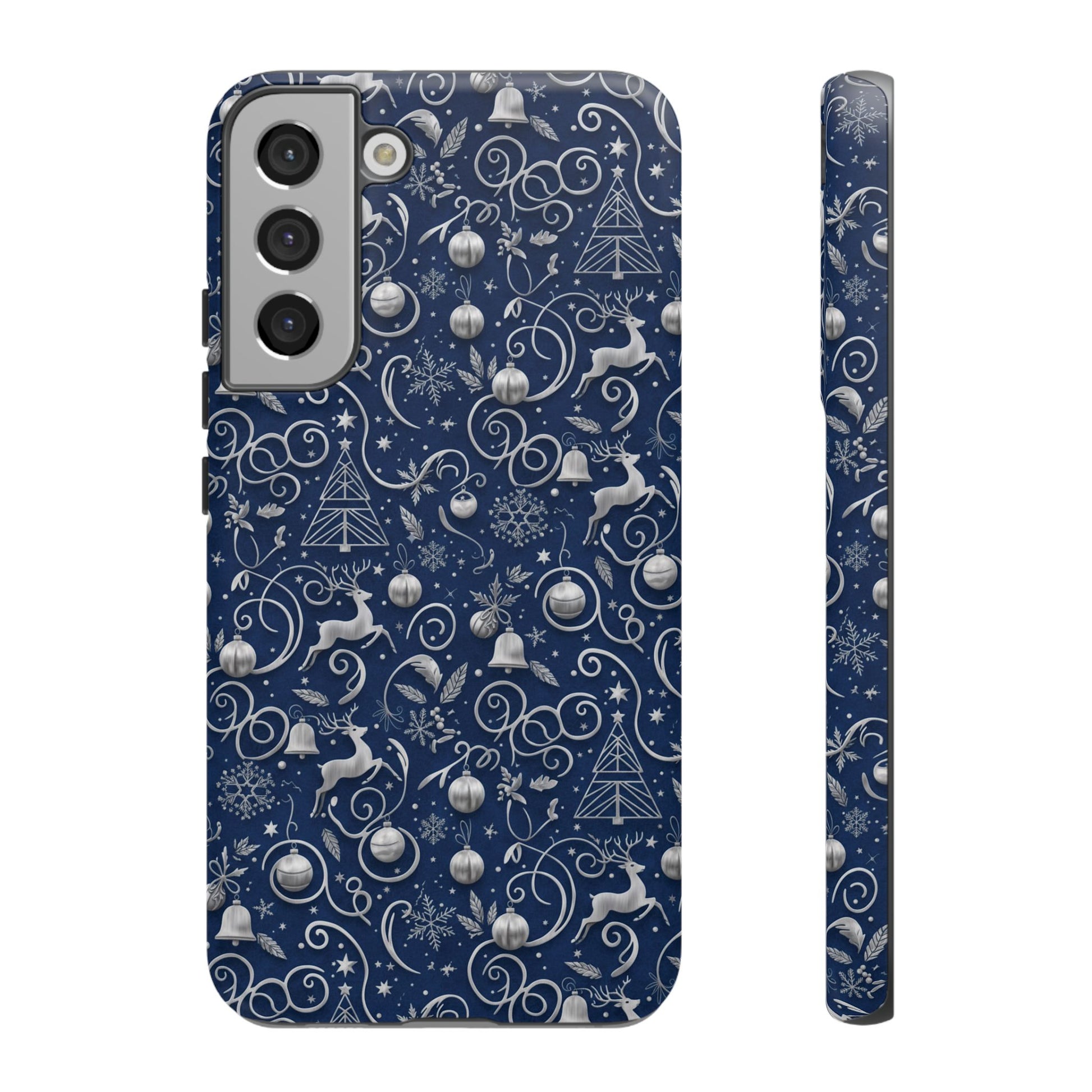 Blue & Silver Christmas Phone Case – Holiday Sparkle Design for iPhone 17, All iPhones & Galaxy | MRSBYVALLE Gift for Her