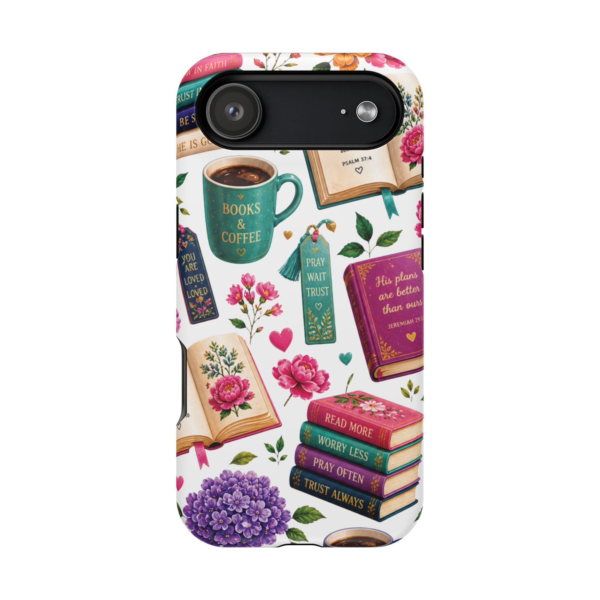 Christian Books & Coffee Phone Case — Magnetic Impact-Resistant Christian Gift