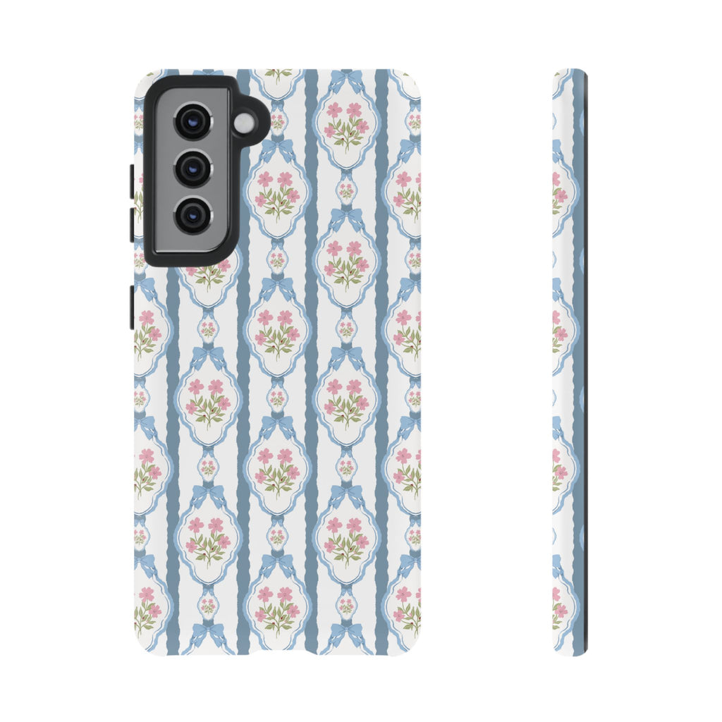 Coque de téléphone Vintage Nœud Bleu et Rose — Motif floral romantique « Tough Cases »