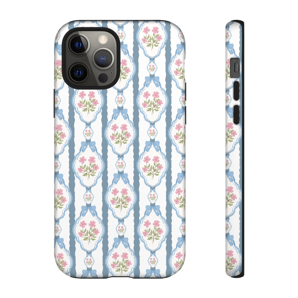 Coque de téléphone Vintage Nœud Bleu et Rose — Motif floral romantique « Tough Cases »