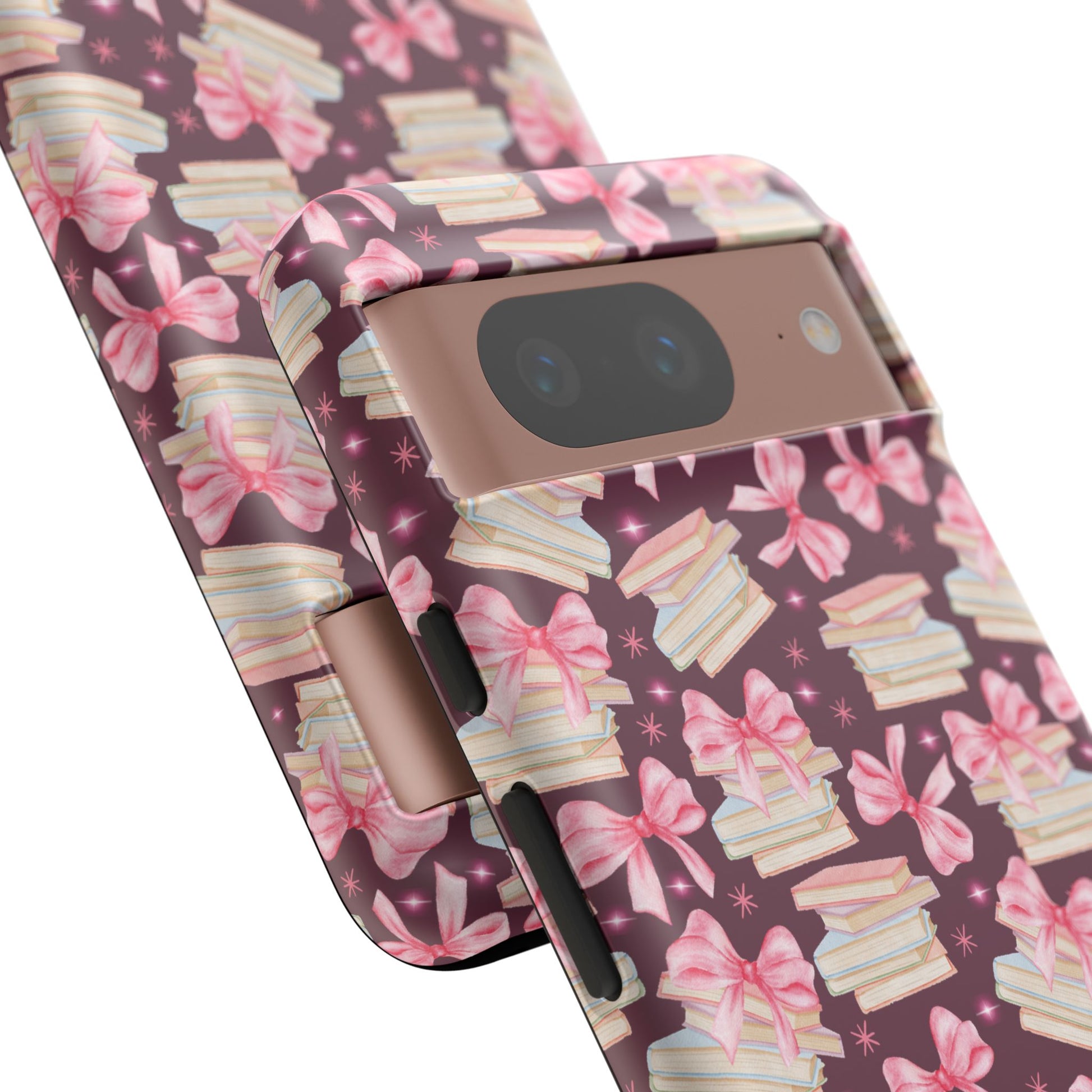 Coquette Pink Bows & Books Phone Case for iPhone 16 15 14 13 12  21 23 Samsung, and Pixel | Stylish Protective Cover Gift for Her Perfect for Floral Lover