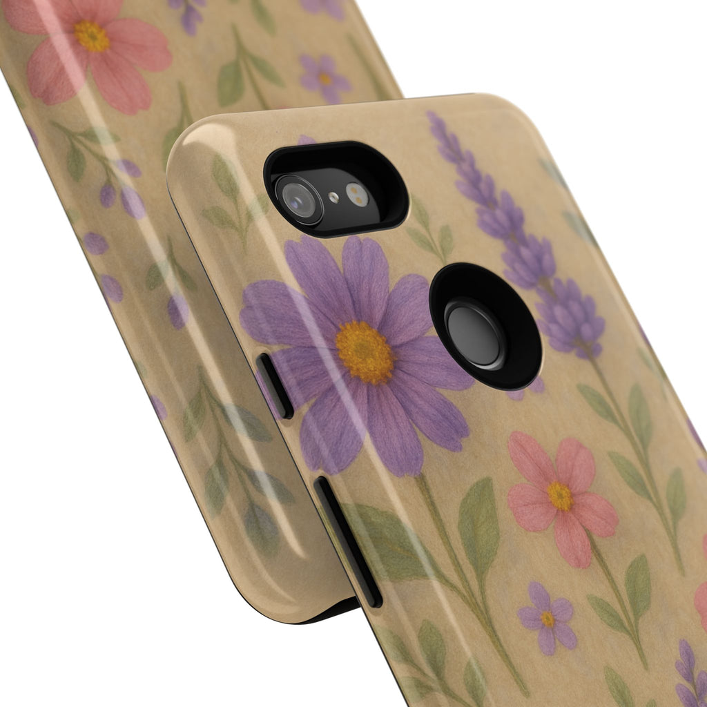 3D Illusion Wildflower Phone Case Cute Pastel Floral Design in Lavender, Pink, Mint Green – Aesthetic Protective Case for iPhone and  Android