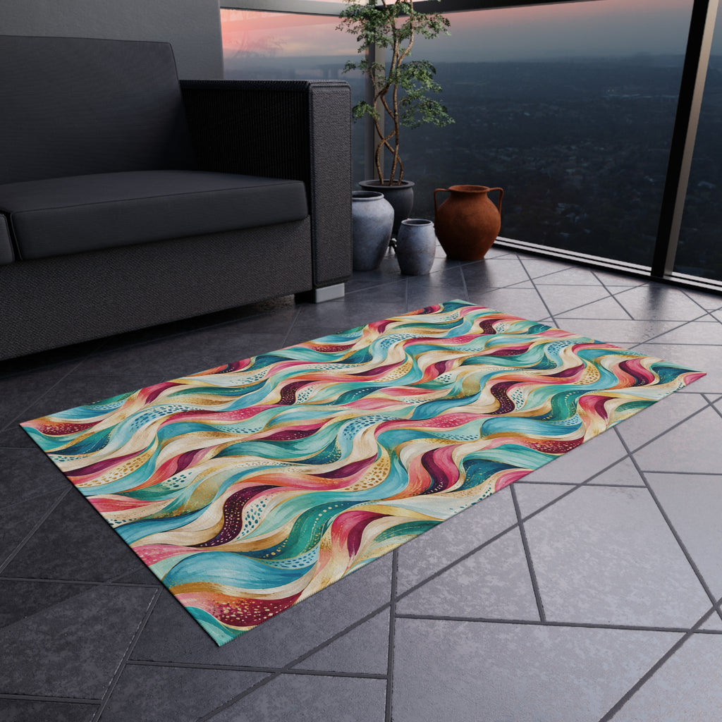 Abstract Wave Outdoor Patio Rug