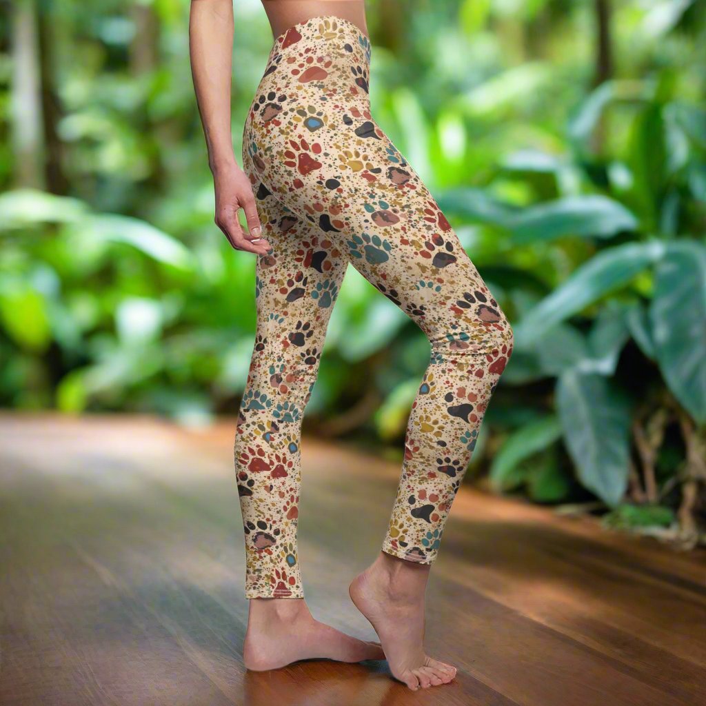 Dog Paws Splatter Pattern Leggings Stylish & Comfy Women's Pants for Everyday Wear, Yoga, or Lounging | Soft, Stretchy, and Perfect for Pet Lovers  Available in Plus Sizes - MRSBYVALLE
