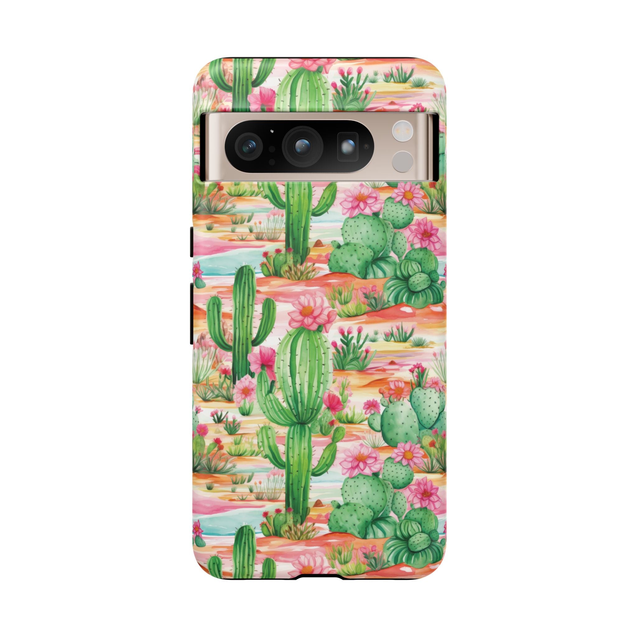 Pink and Mint Green Cactus Phone Case - Tough, Stylish Cover with Cactus Flowers | Durable Protection for iPhone & Android | Fresh Nature-Inspired Design!