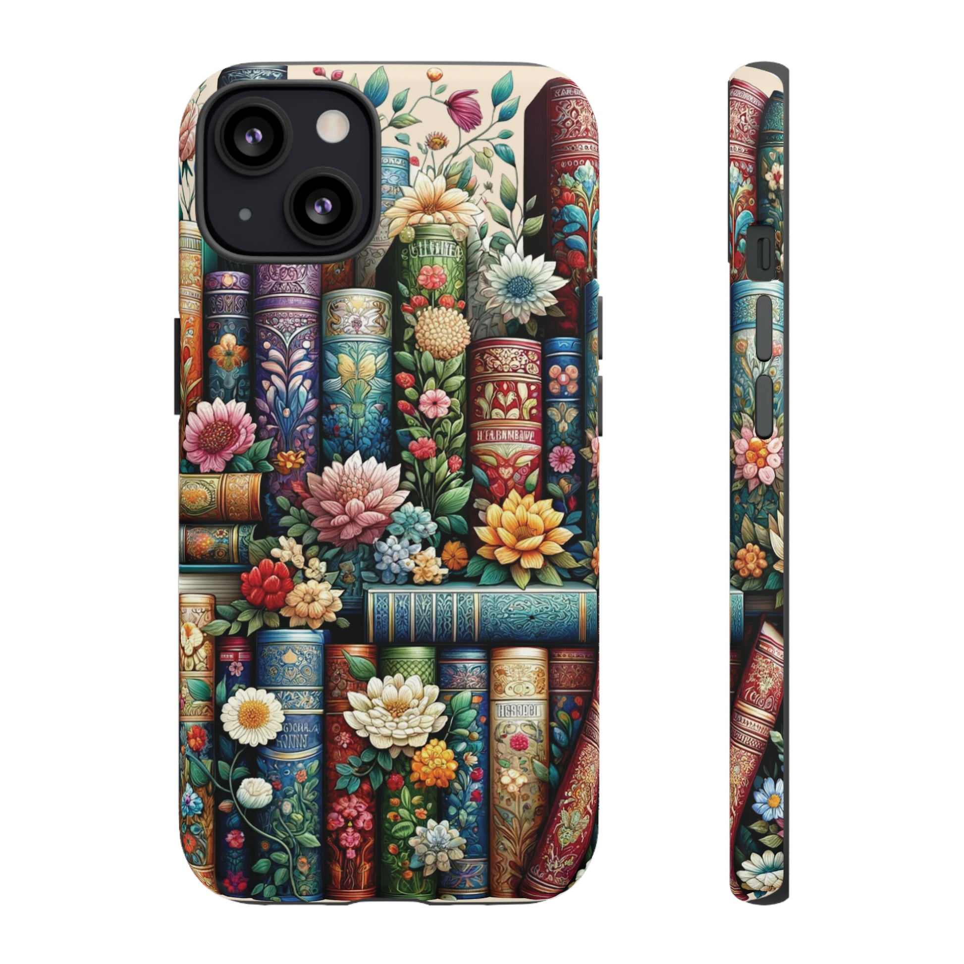 Books and Floral Boho Luxury Phone Tough Case Floral Elegant Durable Stylish for Modern Devices iPhone 15, Samsung iPhone Samsung Accessory Gift for Her.
