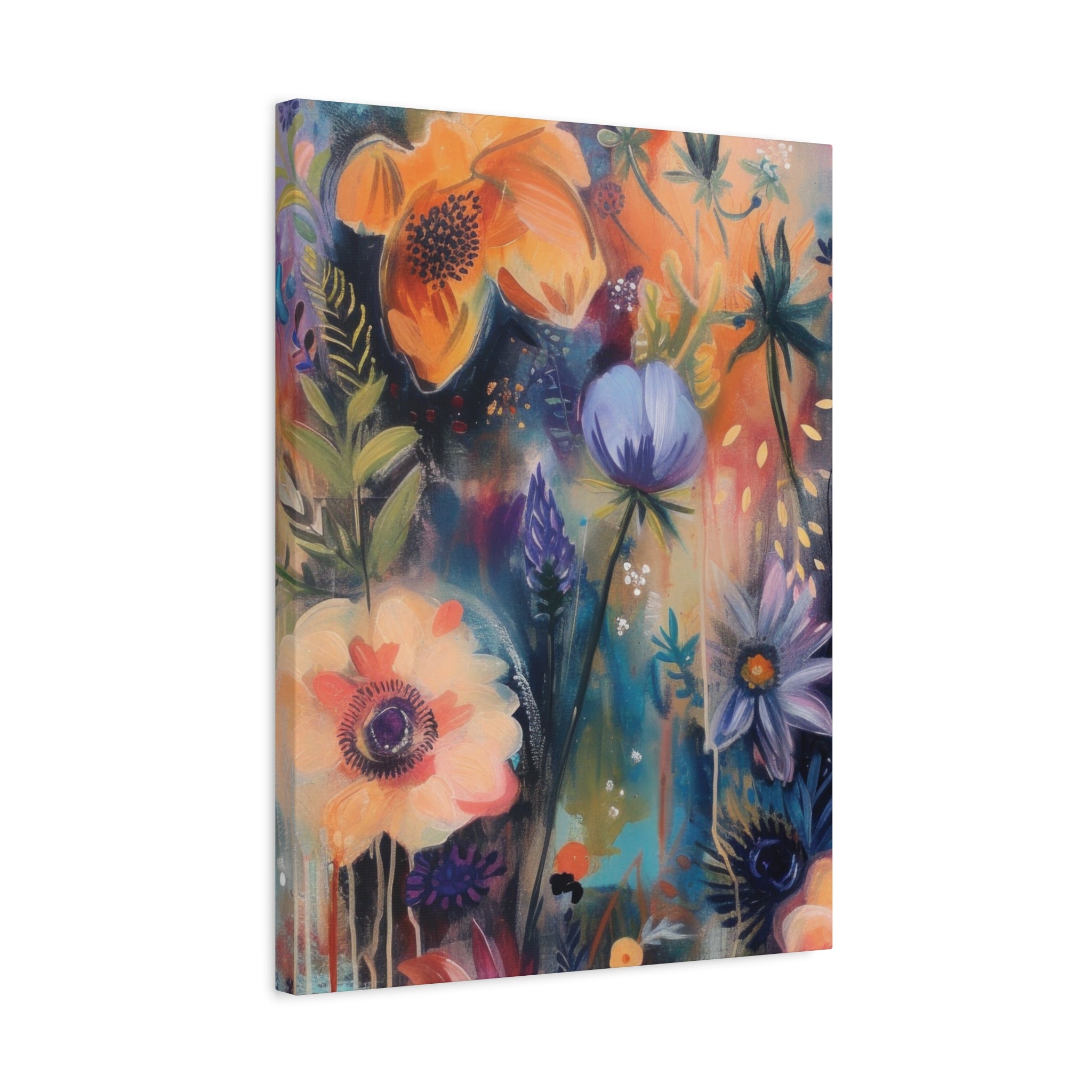 Boho Floral Wall Art Matte Canvas Stretched, Vibrant Botanical Design, Perfect for Living Room, Bedroom, or Office Decor, Adds a Stylish Touch to Any Space1.25" - MRSBYVALLE