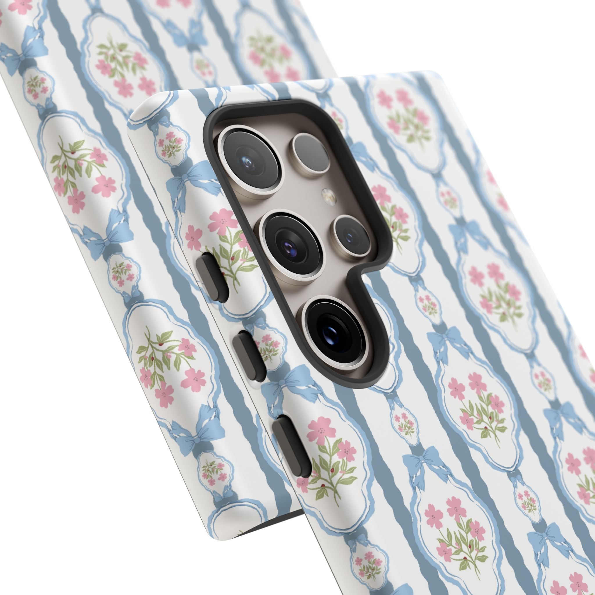 Coque de téléphone Vintage Nœud Bleu et Rose — Motif floral romantique « Tough Cases »