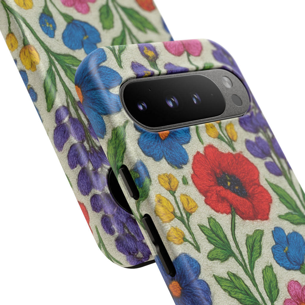 Bright 3D Illusion Wildflower Phone Case Cute Floral Design in Red, Pink, Blue – Aesthetic Protective Case for iPhone and  Android